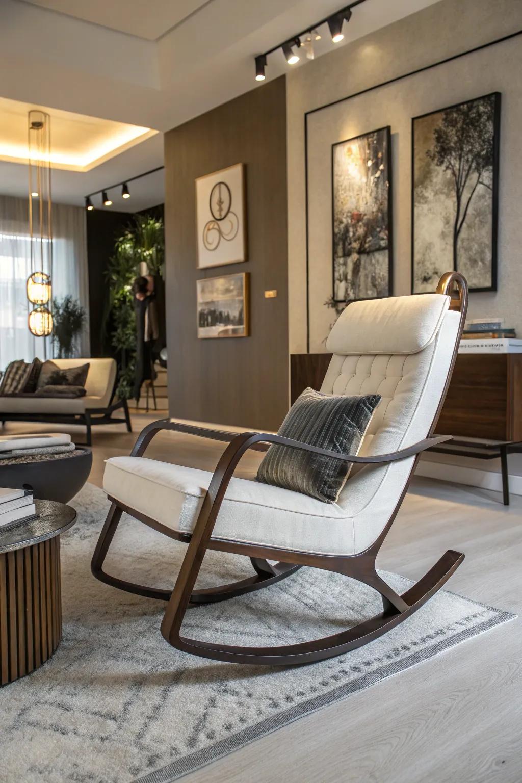 A modern rocking chair adding flair to a contemporary living space.