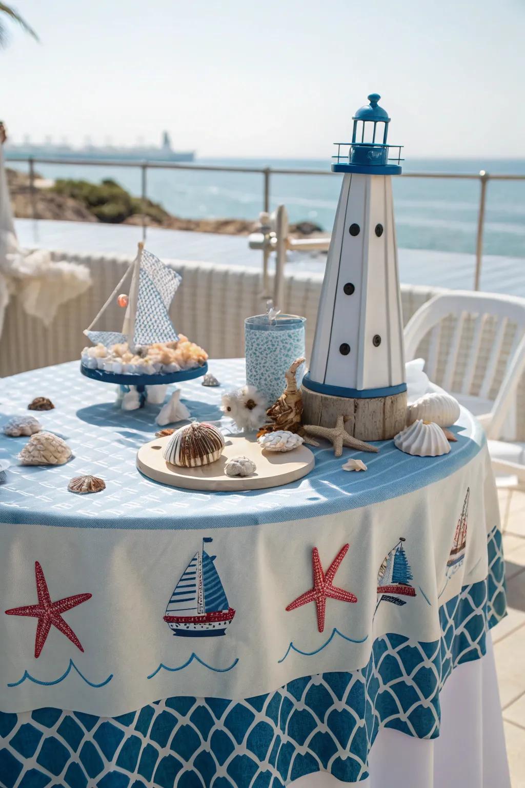 Invoke coastal calm with a nautical-themed tablecloth.