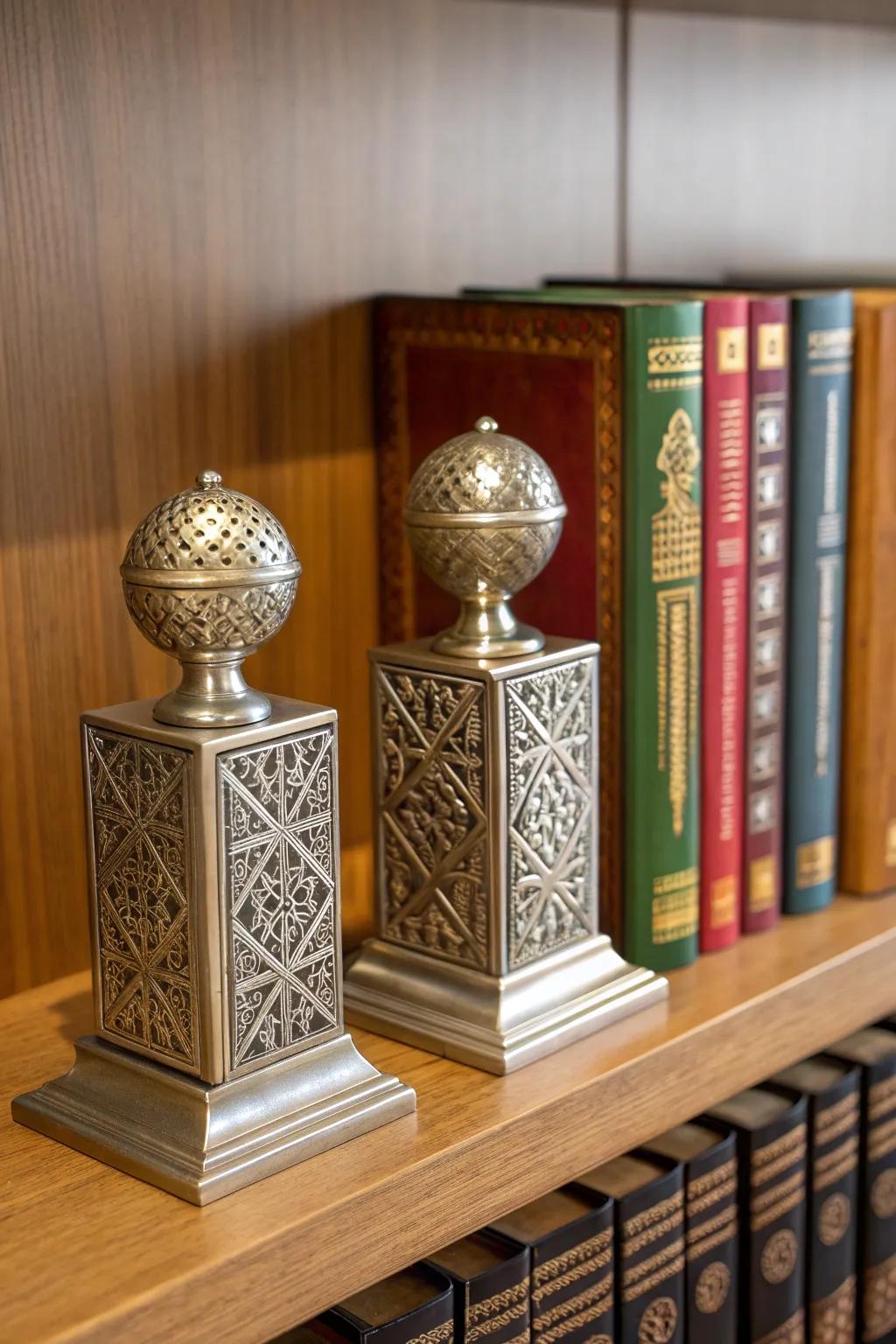 Elevate your bookshelves with these geometric metal bookends—where art meets function.