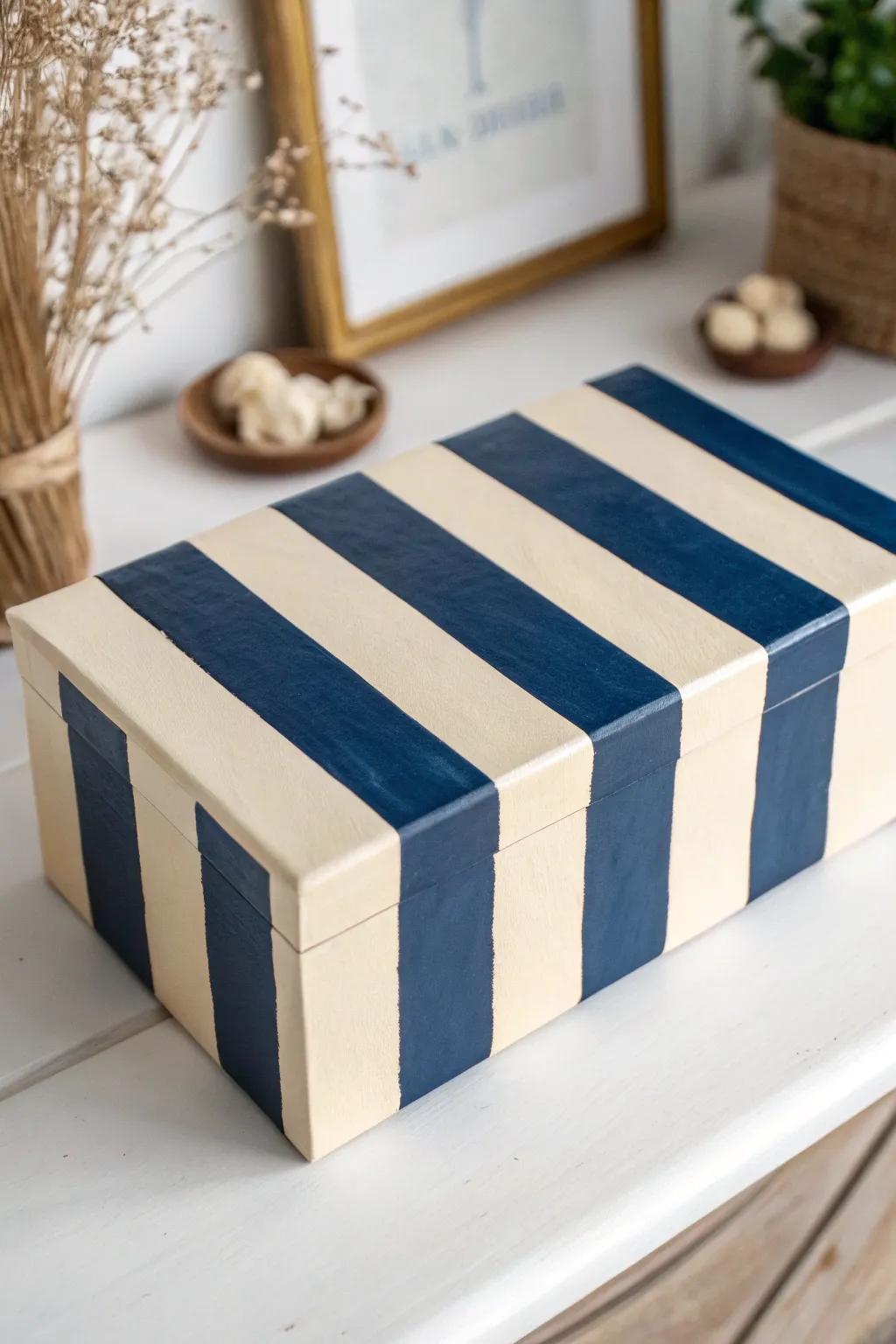 Transform your shoe box into a statement piece with bold stripes! #CraftedElegance #MinimalistDesign