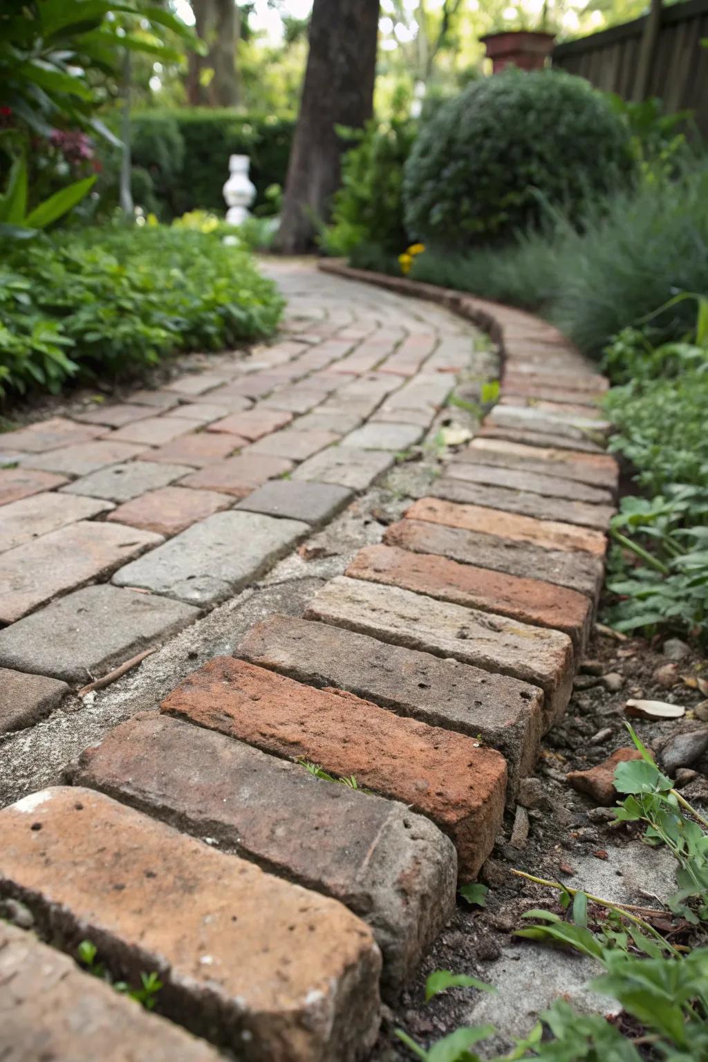 Enhance your garden's charm with the timeless allure of reclaimed brick edging.