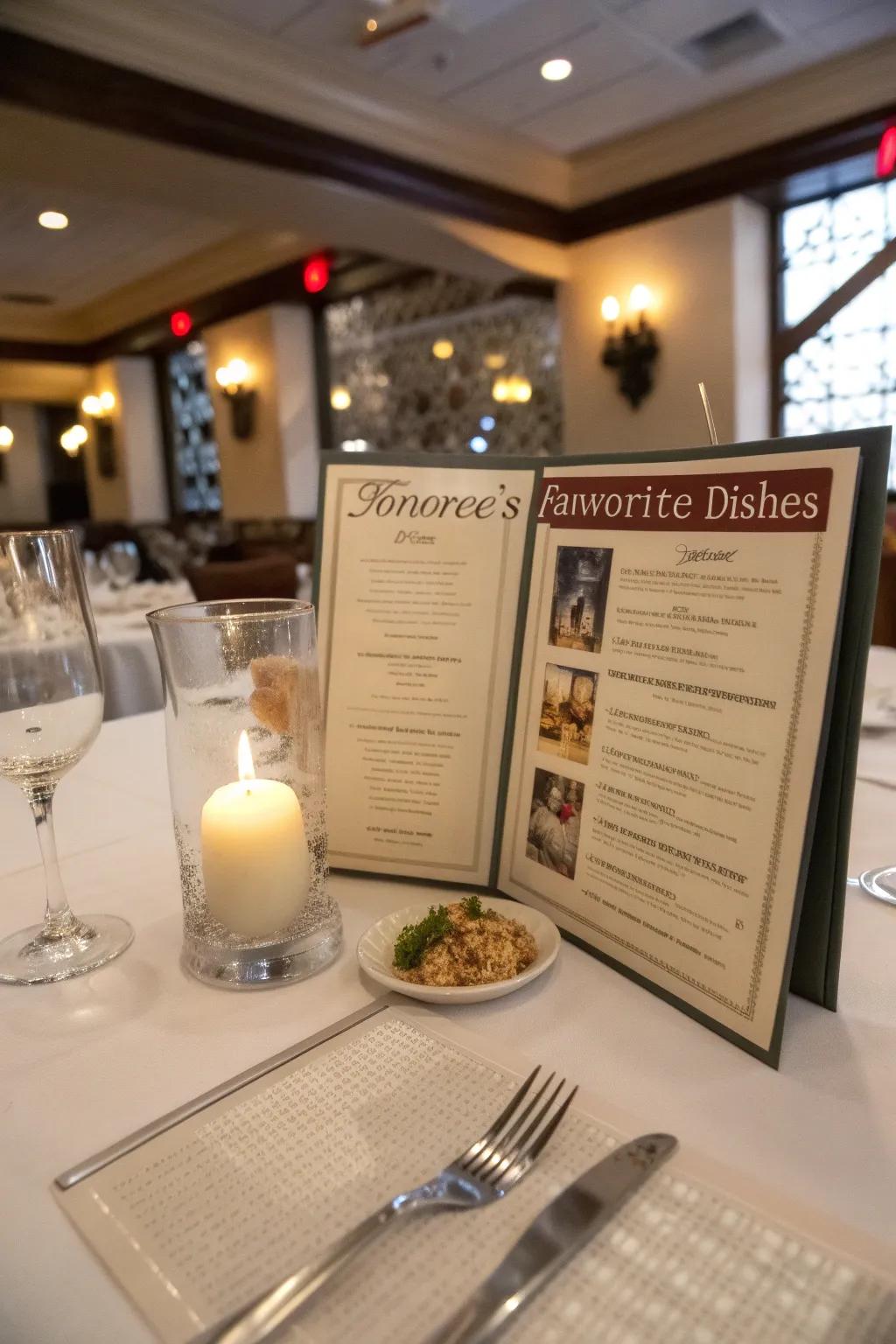 Custom menus add a personalized touch to the celebration.