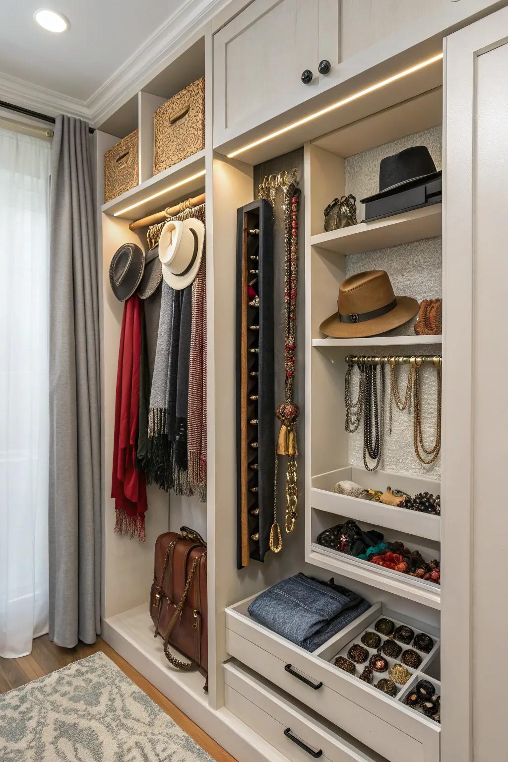 A dedicated accessory section adds convenience and style.