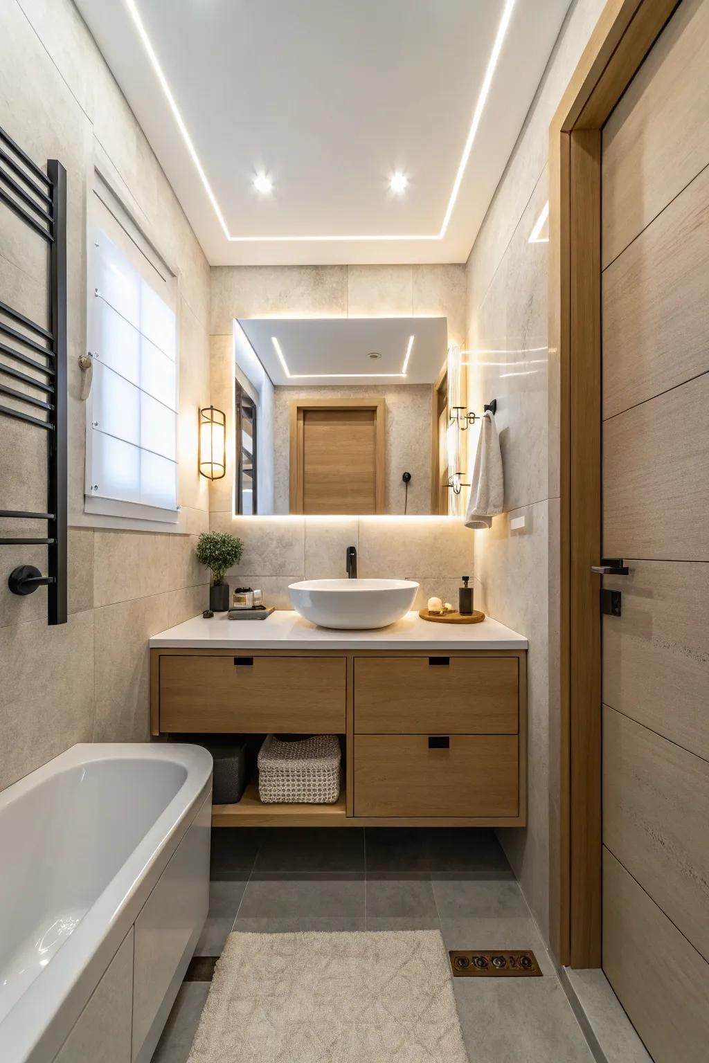 Modern minimalist designs keep small bathrooms uncluttered and spacious.