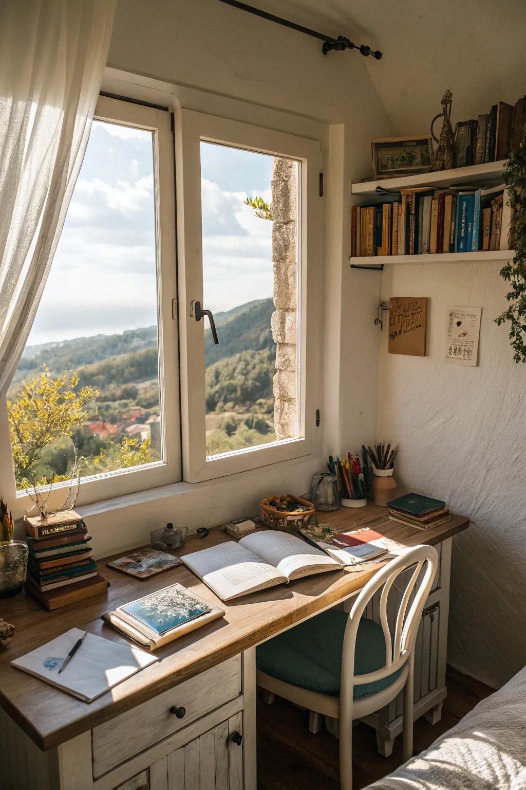 A desk with a view provides natural light and inspiration.