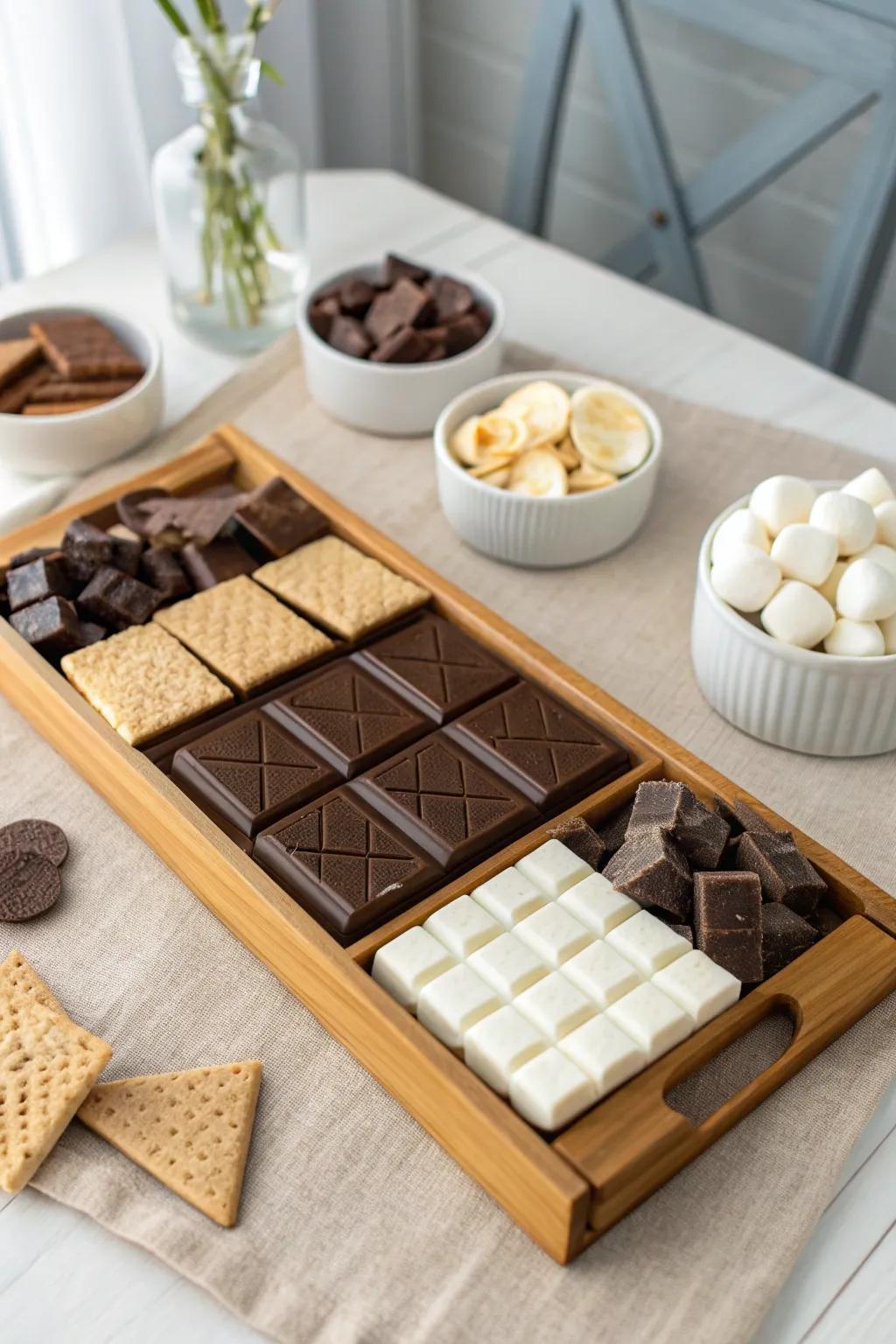 Indulge in a Chocoholic’s Dream: Discover the perfect s'mores tray with a rich array of chocolates!