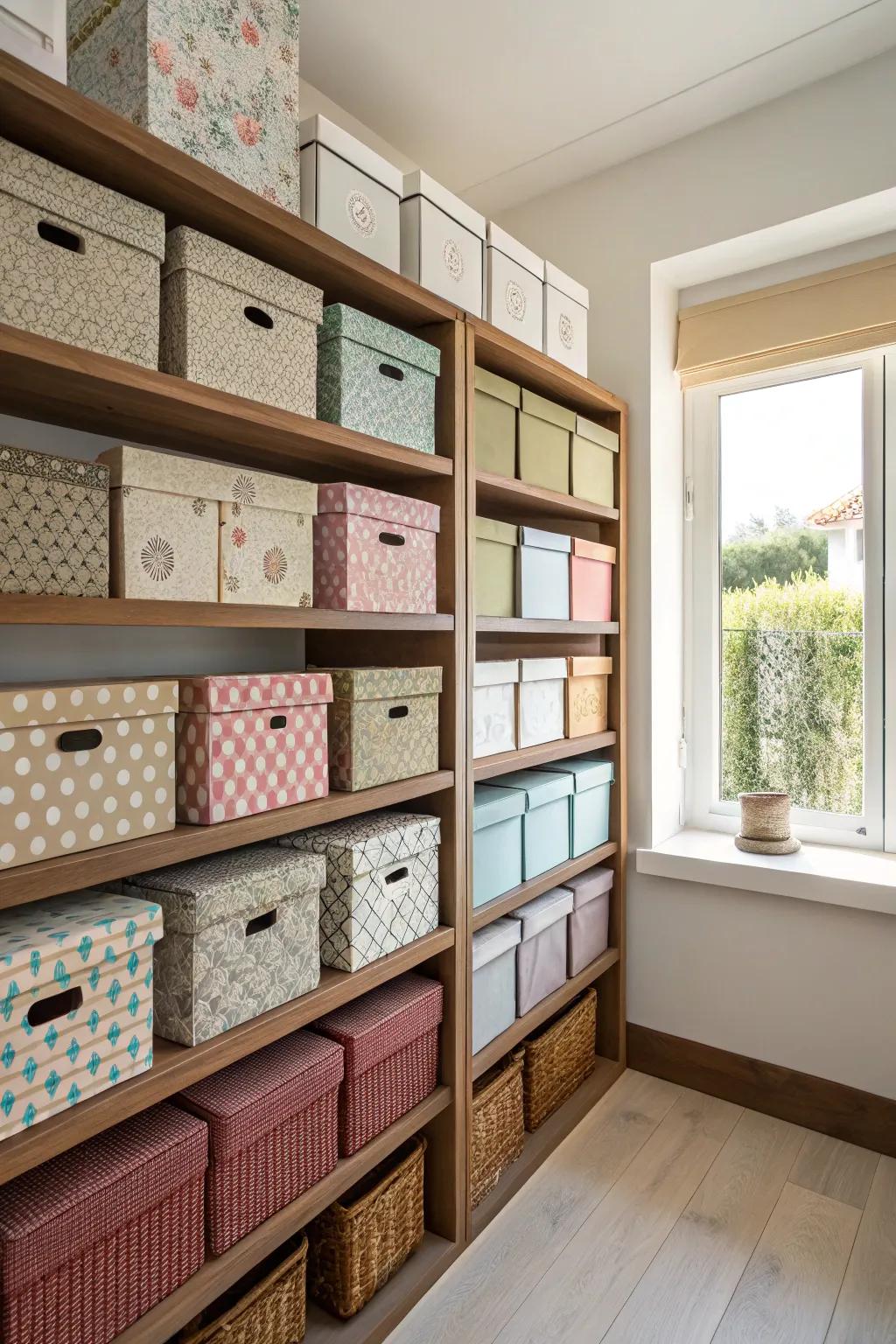 Disguise clutter with stylish and functional storage boxes.