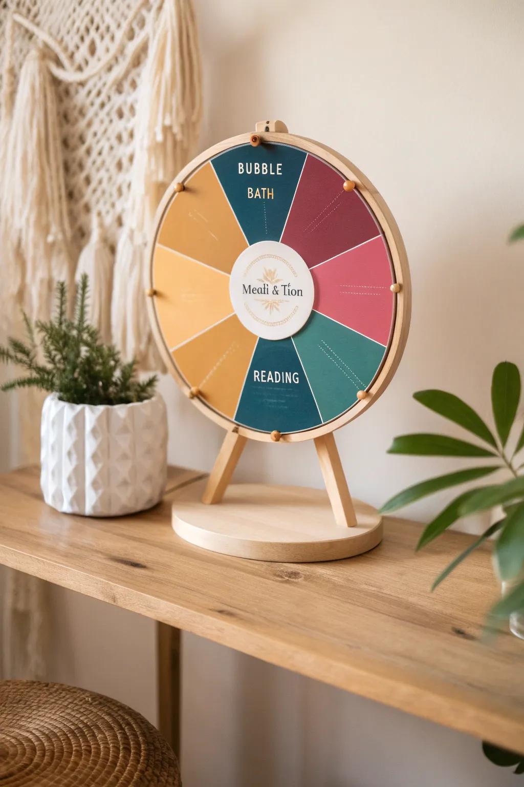 Spin the wheel of self-care and let relaxation lead the way.