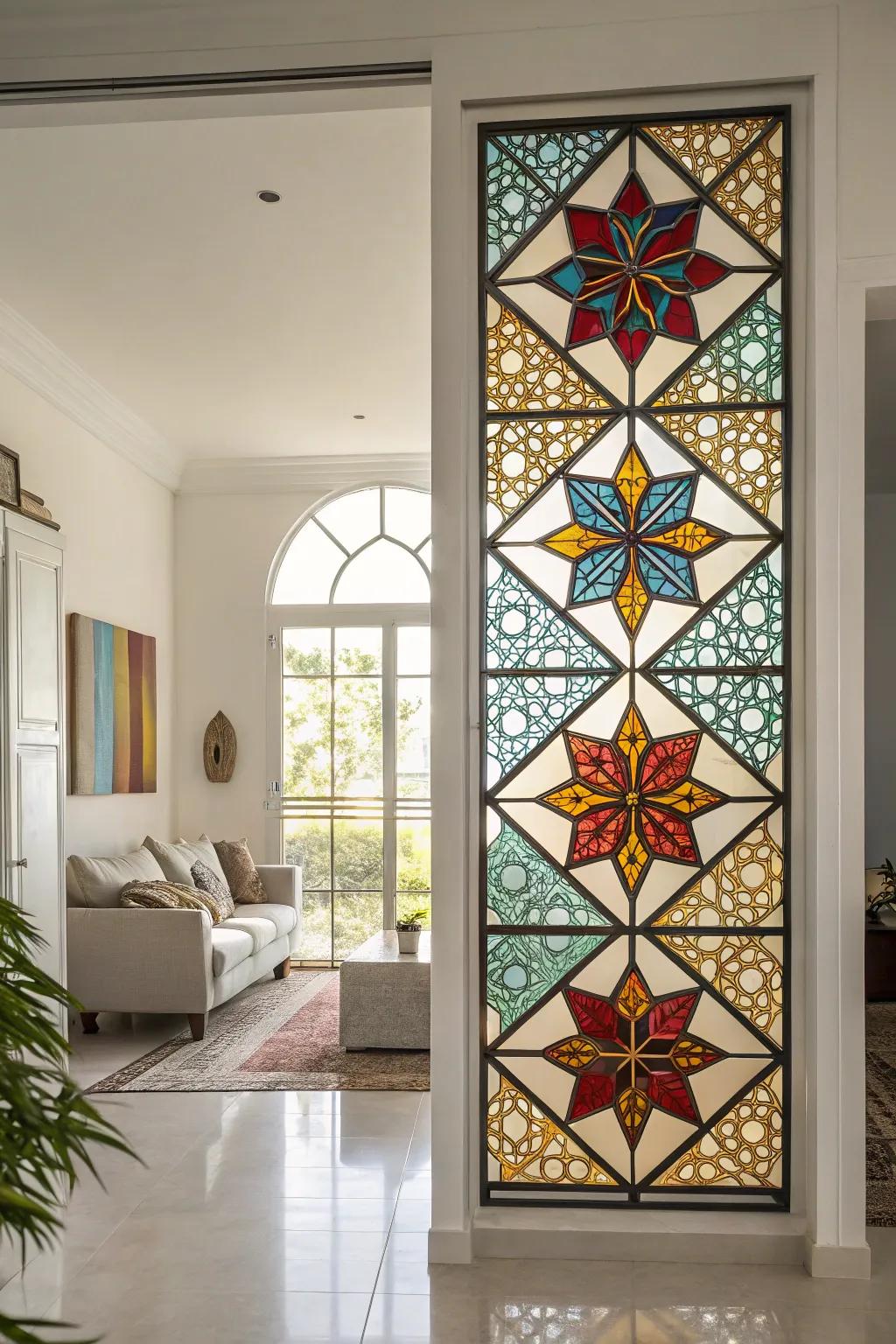 Geometric stained glass for a modern aesthetic.