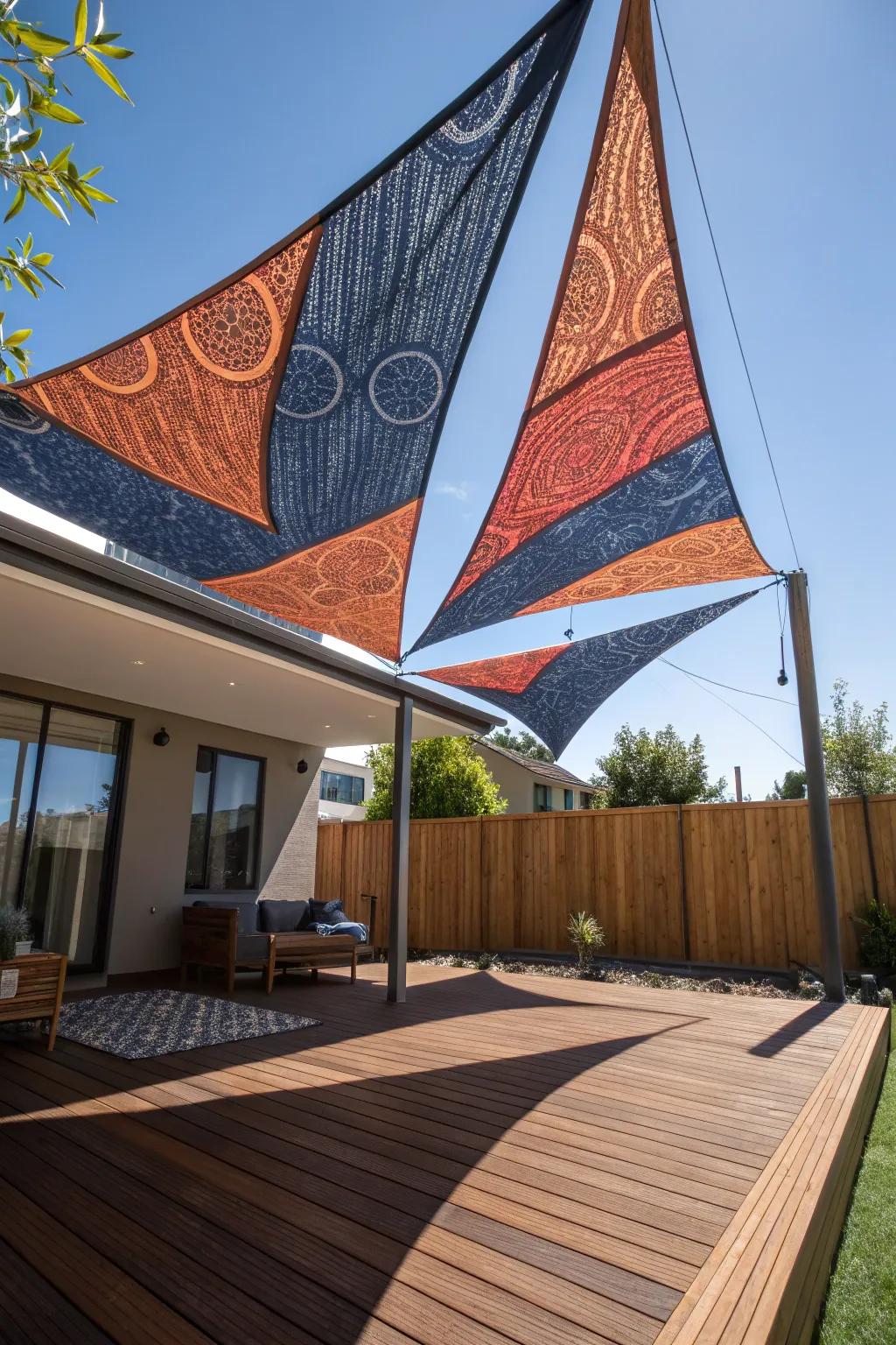 Transform your outdoor space into an artistic masterpiece with a unique shade sail installation.