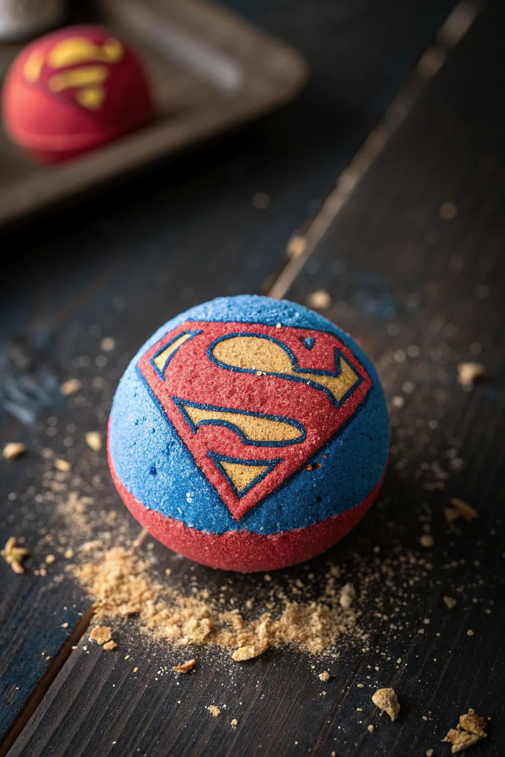 Transform your bath into a hero's retreat with our handcrafted superhero bath bomb.