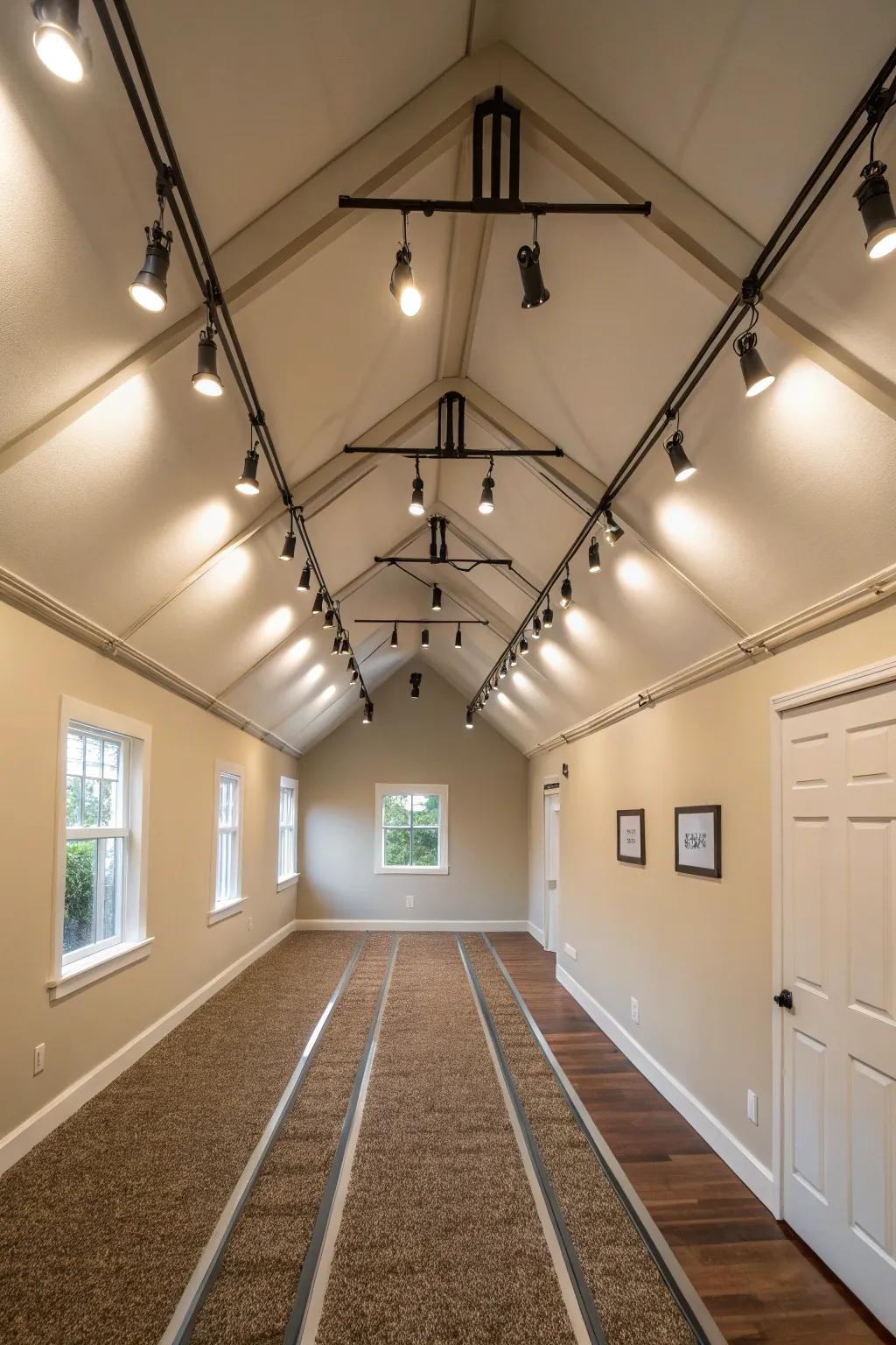 Track lighting opens up small spaces, making them feel larger and more inviting.