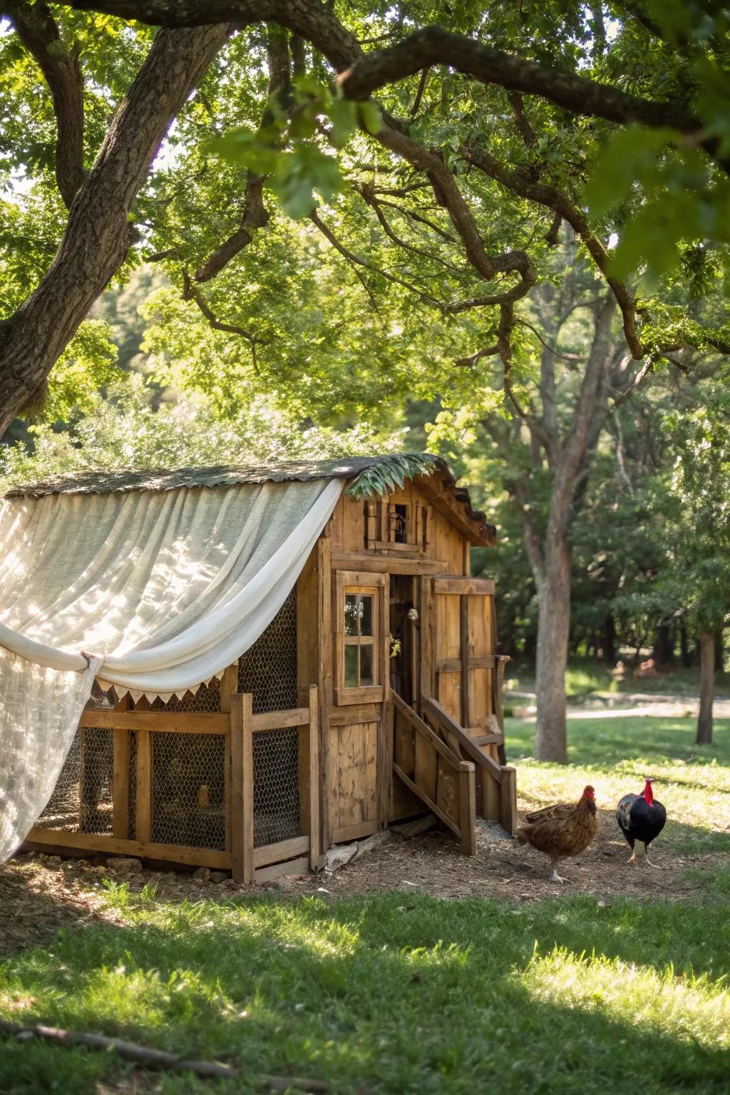 Craftsmanship meets nature in this serene turkey haven, where shade and shelter blend seamlessly.
