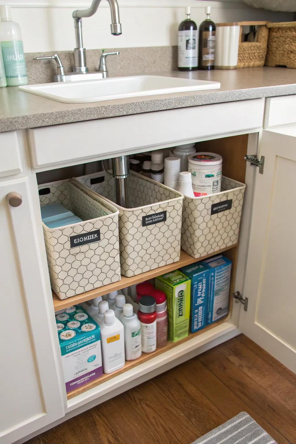 Repurposed boxes provide an eco-friendly storage solution.