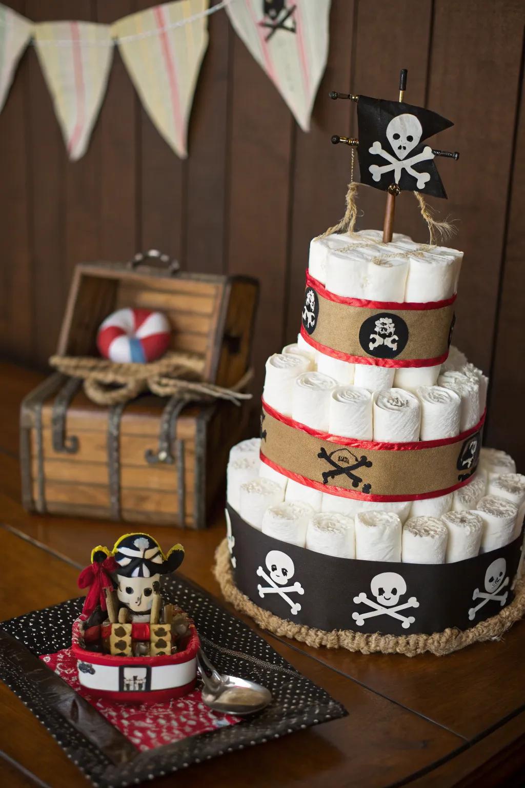 Embark on a Pirate Adventure with this Masterfully Crafted Diaper Cake!