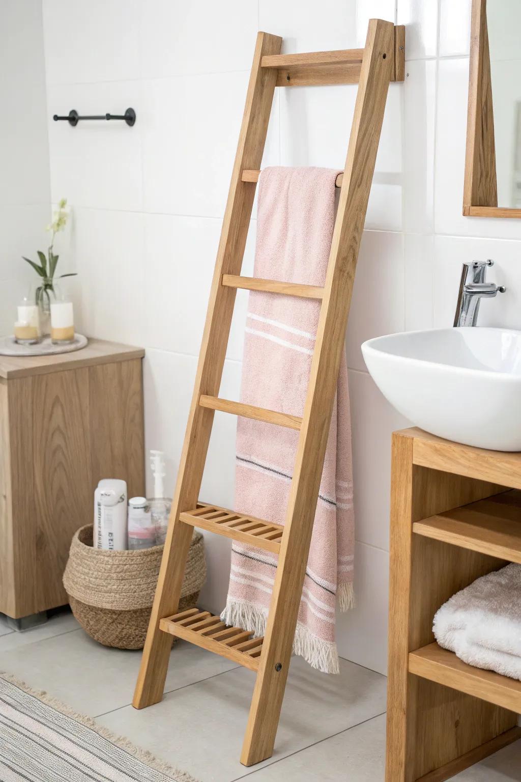 Transform your bathroom with this chic ladder vanity – a seamless blend of style and functionality!