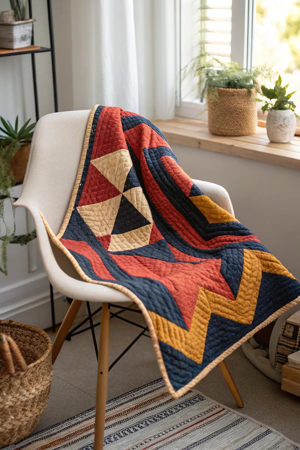 Abstract Artistry: Embrace the beauty of rule-breaking quilt patterns with this striking design.
