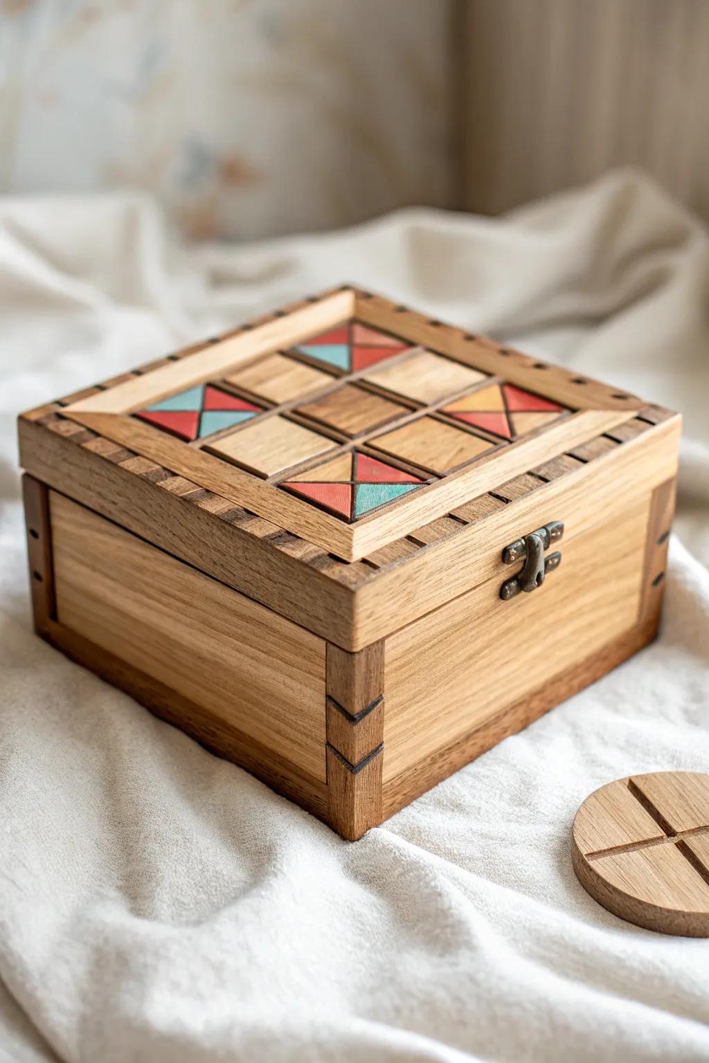 Unlock the artistry: Discover the charm of a puzzle lid wooden box.
