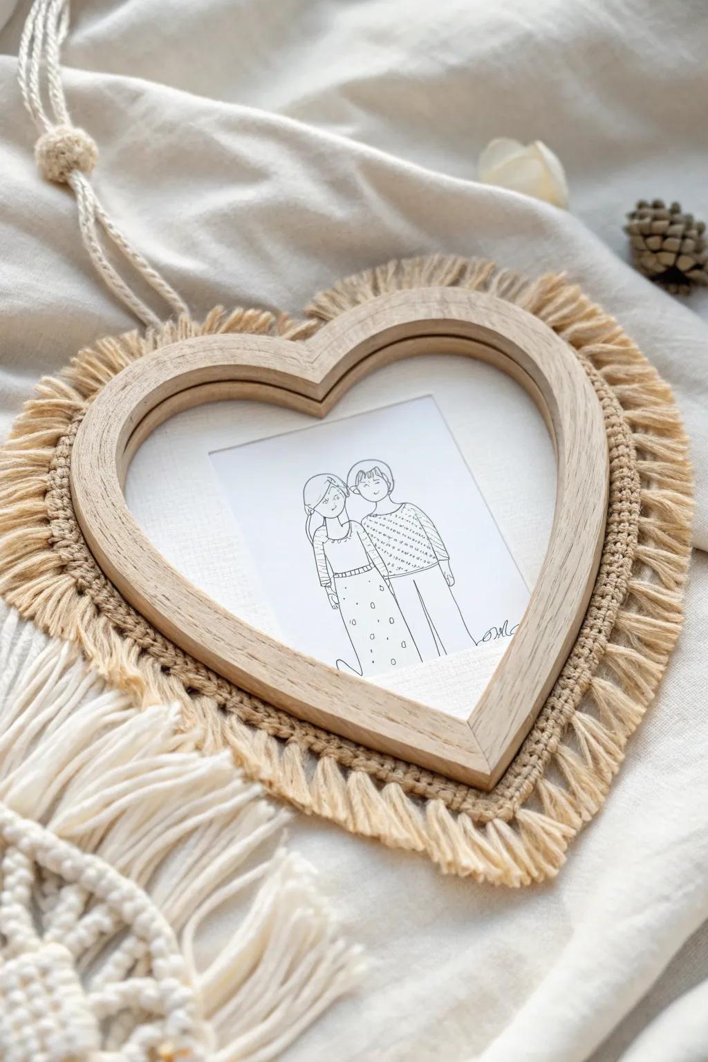 Capture love's essence with a handcrafted heart-shaped frame, where simplicity meets heartfelt artistry.