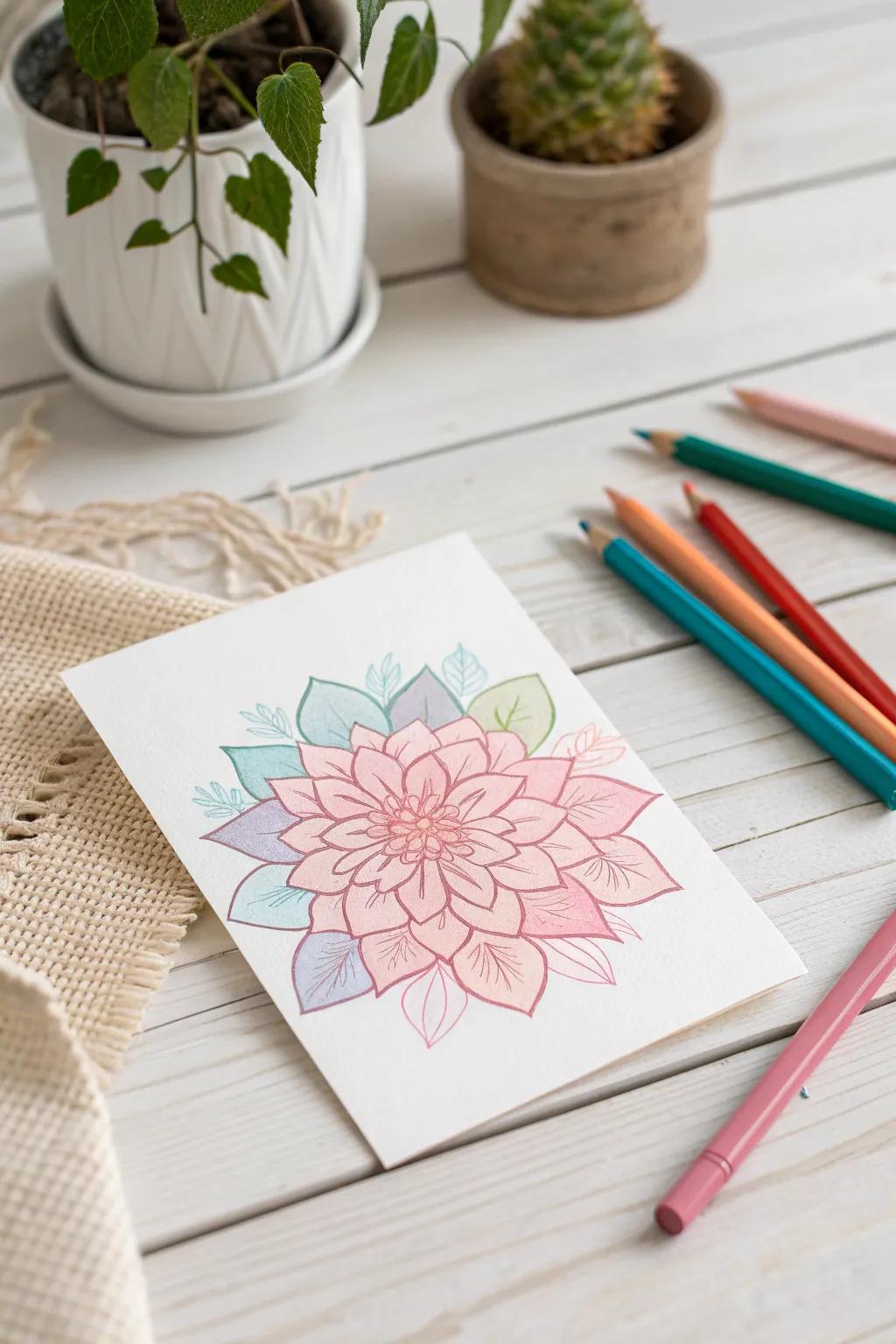 Discover the art of blending with colored pencils on vellum for a charming, minimalist touch.