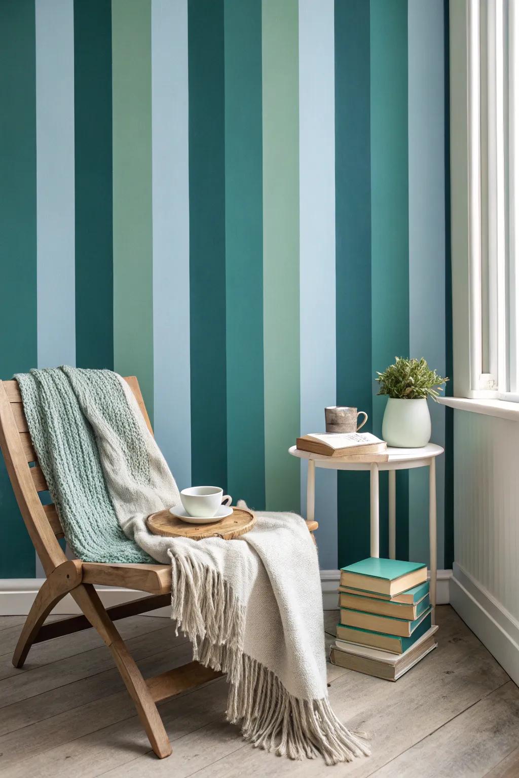 Transform your space into a serene retreat with nature-inspired hues of forest green and sky blue.