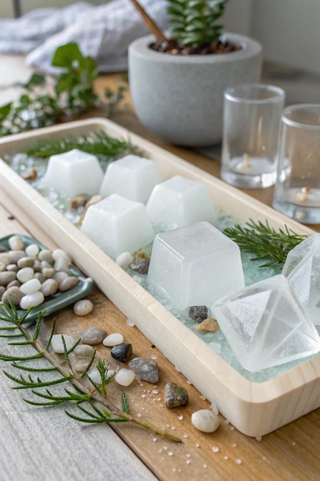 Discover the magic of melting ice with our stunning sensory table setup, where simplicity meets natural elegance!