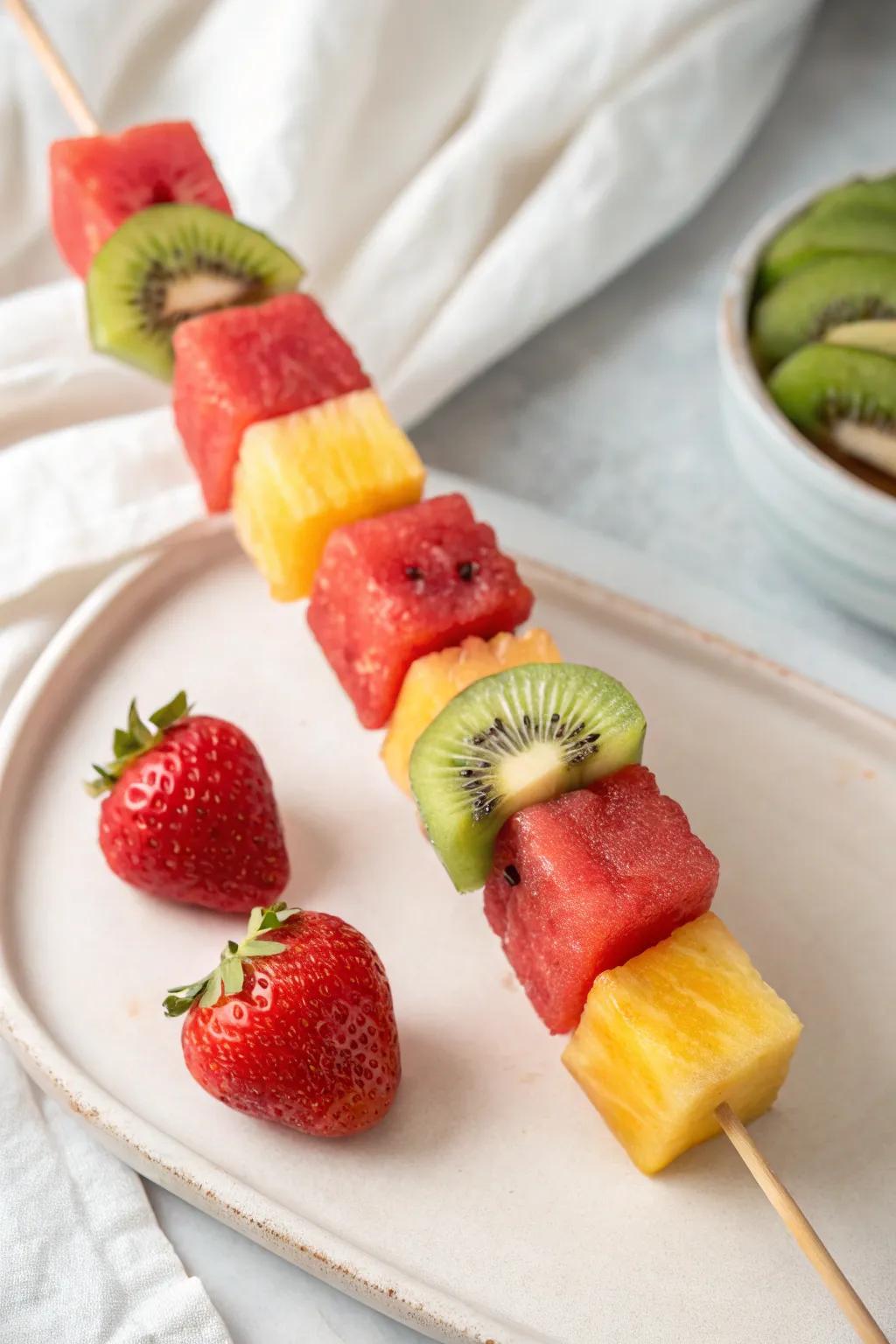 Elevate your gatherings with these stunning watermelon fruit skewers, a perfect blend of simplicity and vibrant color.