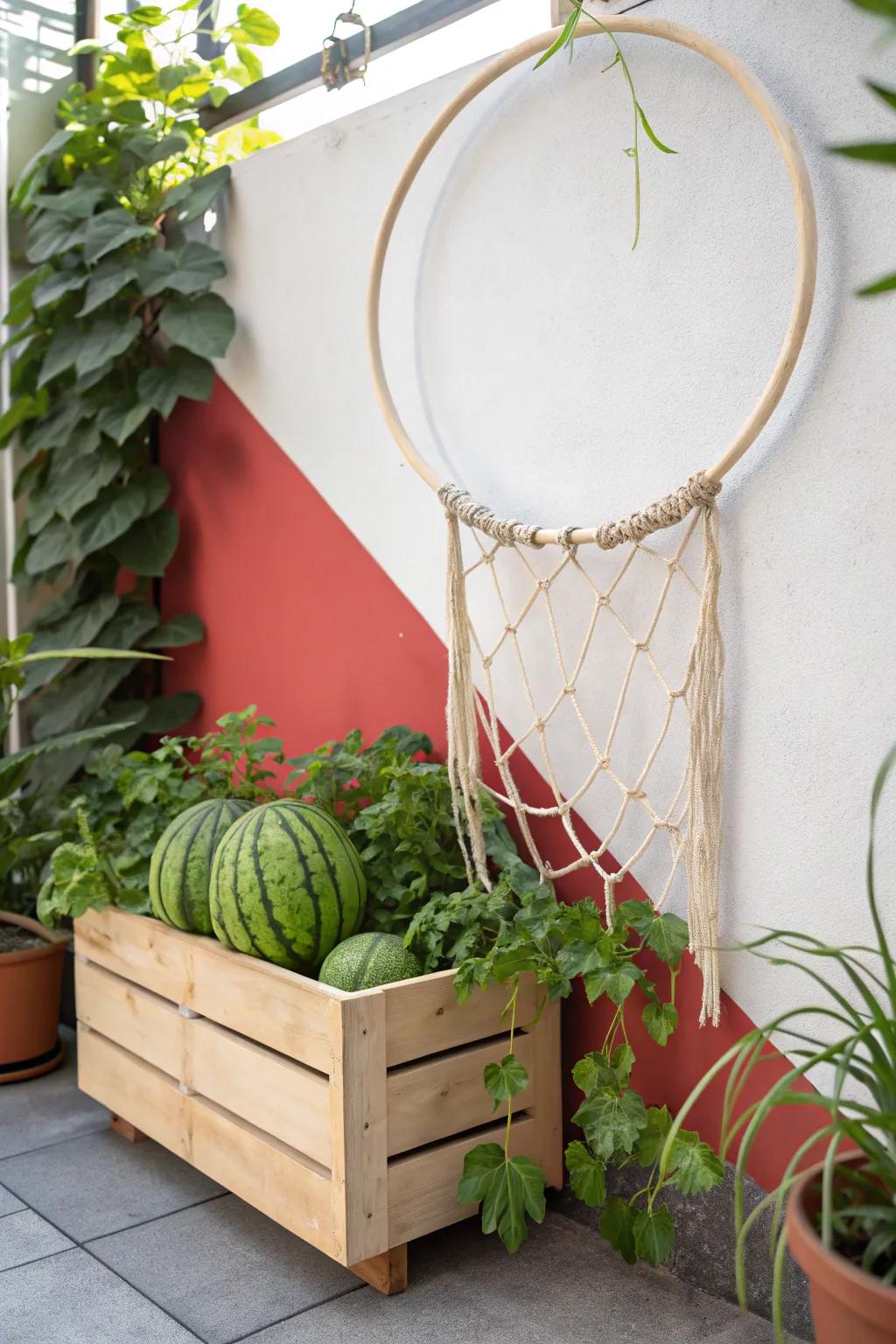 Elevate your garden's aesthetic with a playful hula hoop trellis, where elegance meets innovation.