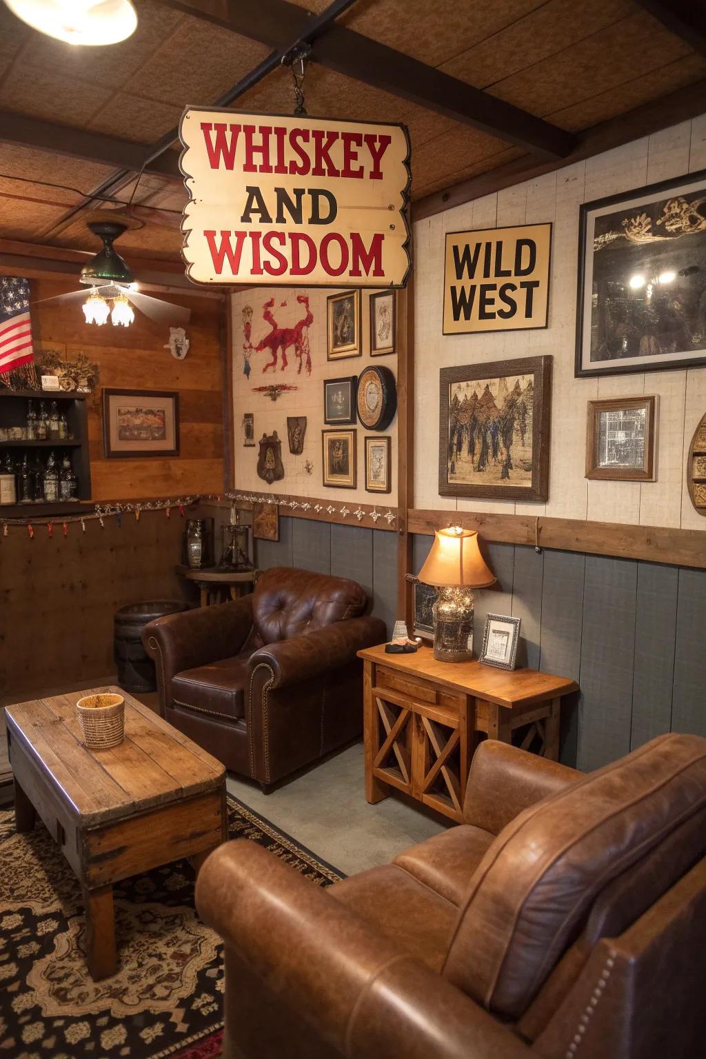Western-style signs add humor and character.