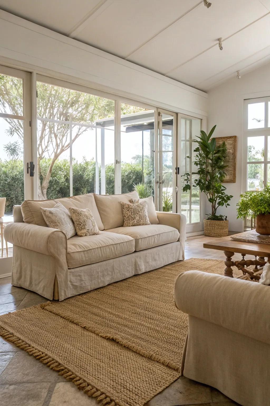 Sophisticated lightness with beige and white hues.