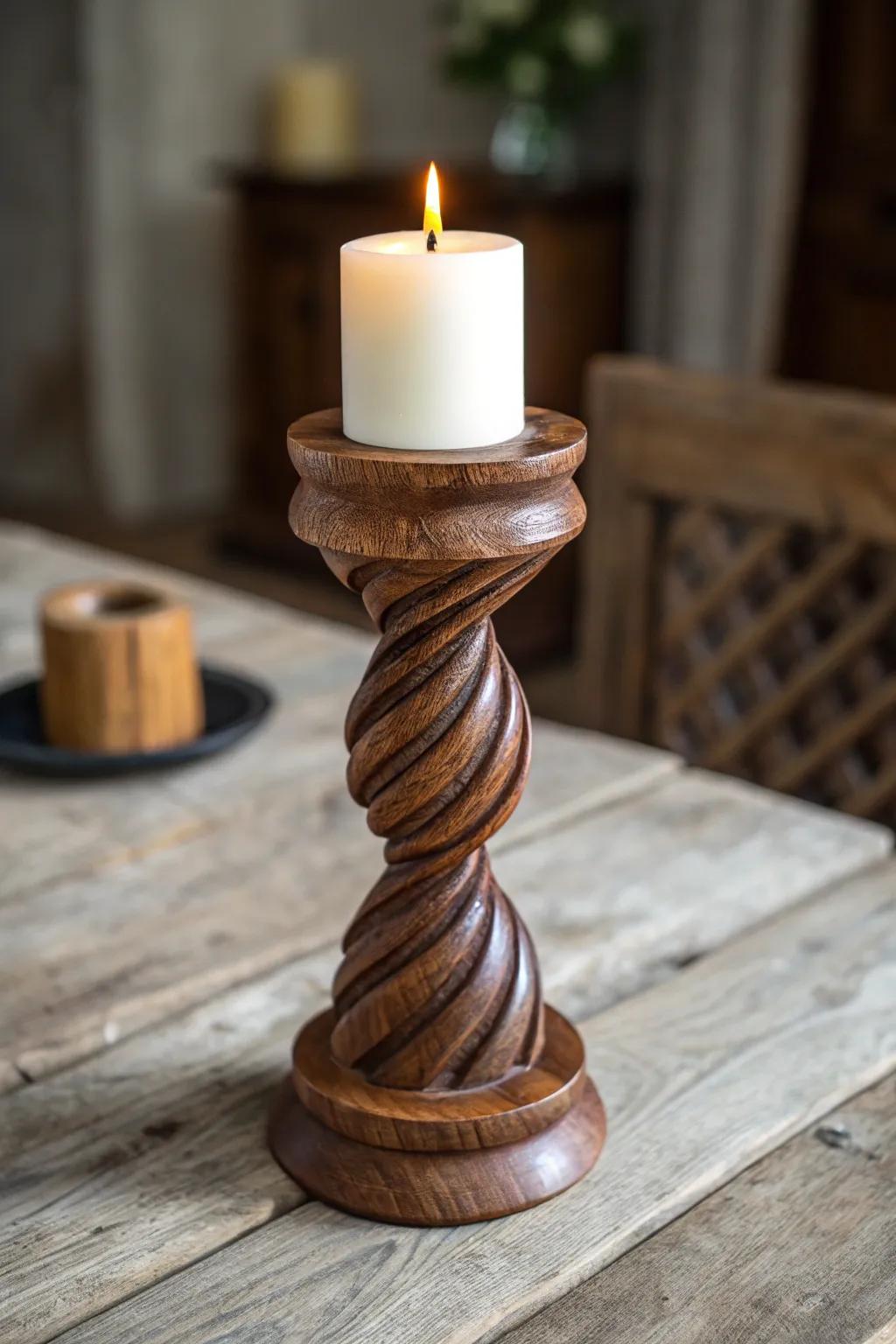 Illuminate your space with the elegance of handcrafted wooden candle holders.