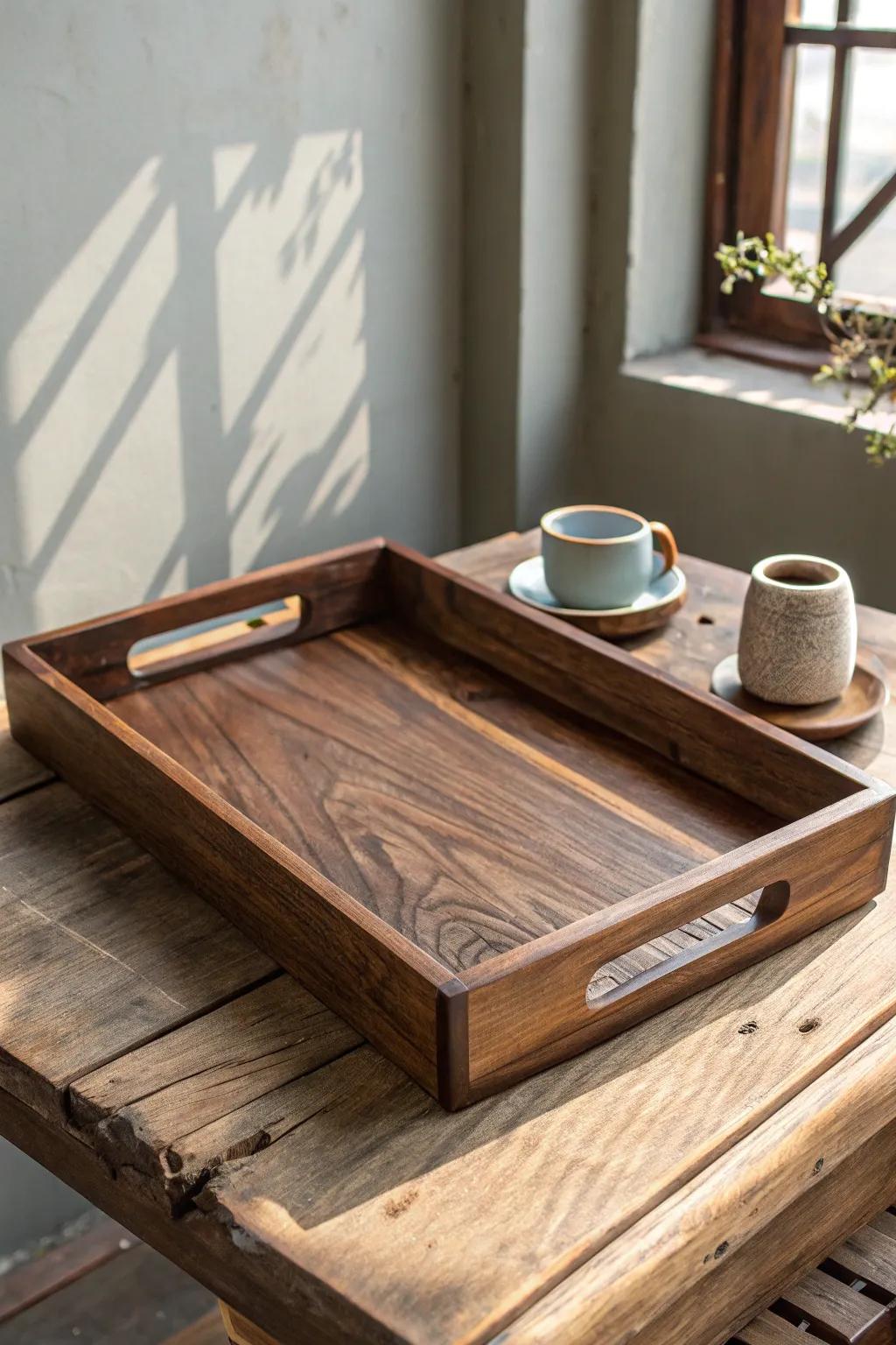 Elevate your space with the timeless charm of a handcrafted wooden tray.
