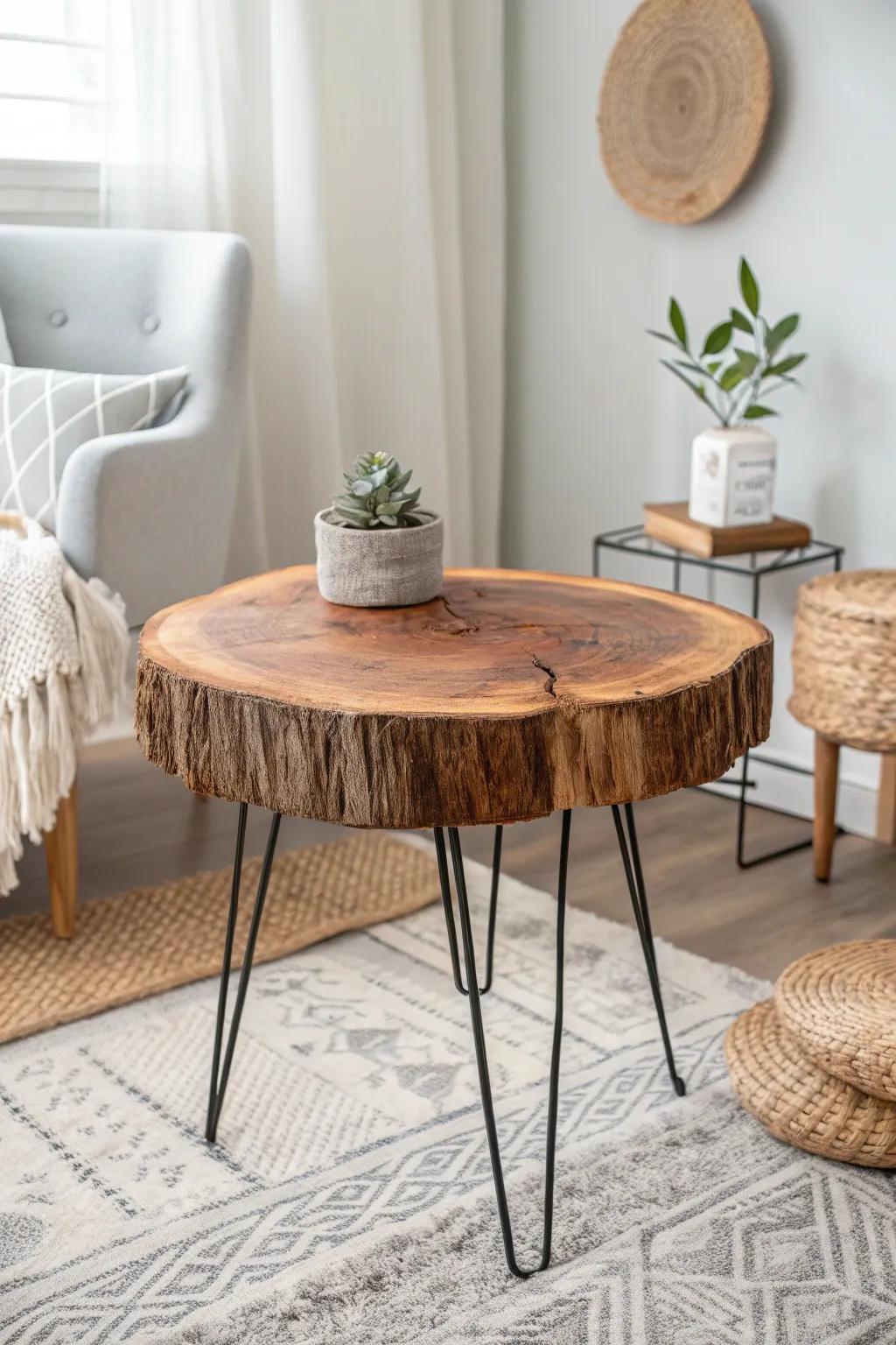 Elevate your space with this DIY wood slice side table—a perfect blend of rustic charm and modern elegance!