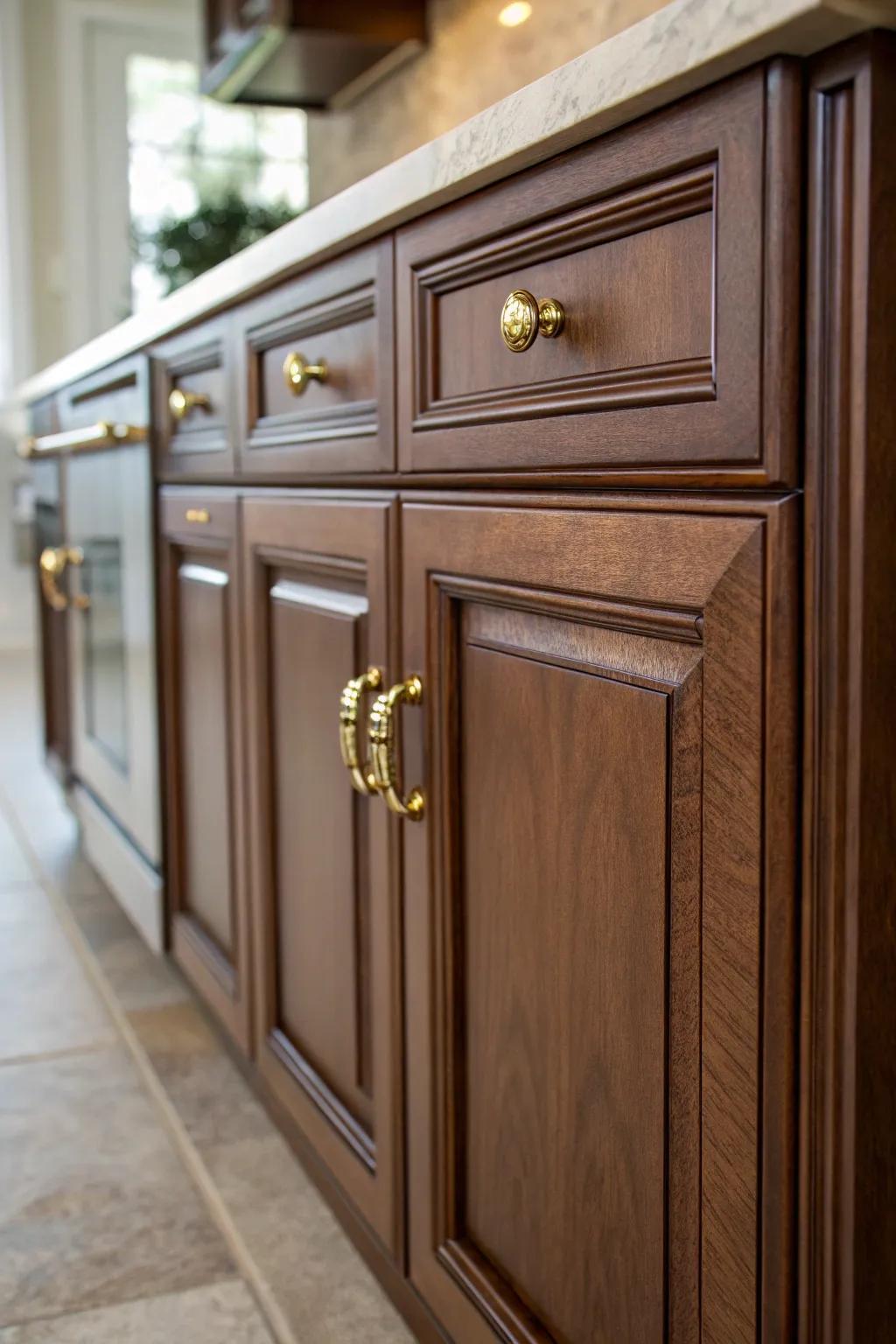 Transform your kitchen with the timeless elegance of deep espresso-stained cabinets.