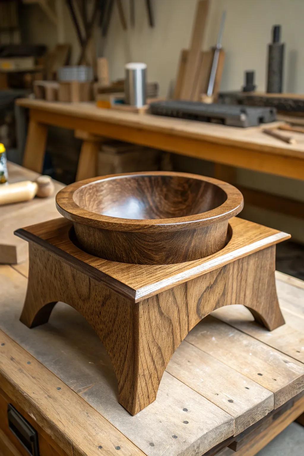 Elevate your pet's dining experience with this exquisite handcrafted dog bowl stand.