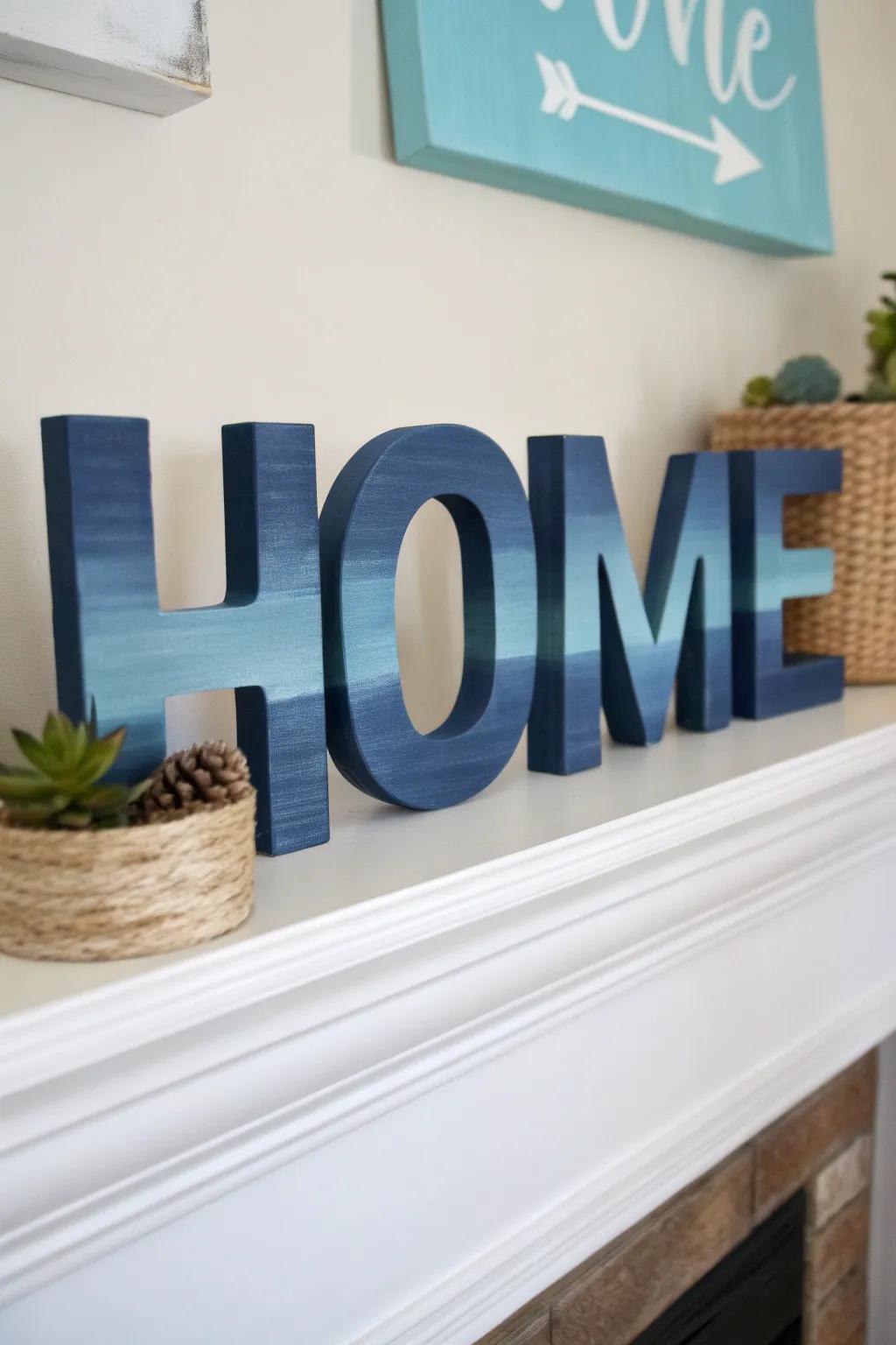 Transform your space with the serene beauty of ombre wooden letters. Perfect for adding a touch of elegance to any room!