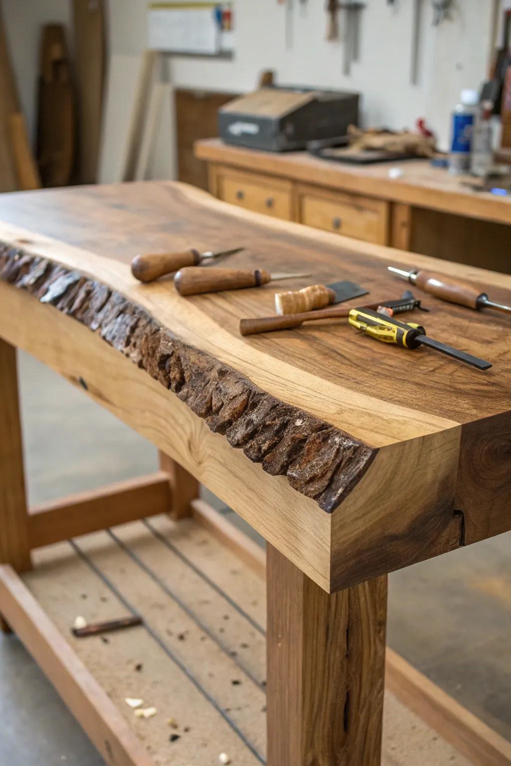 Elevate your workshop with the timeless beauty of a live edge walnut workbench.