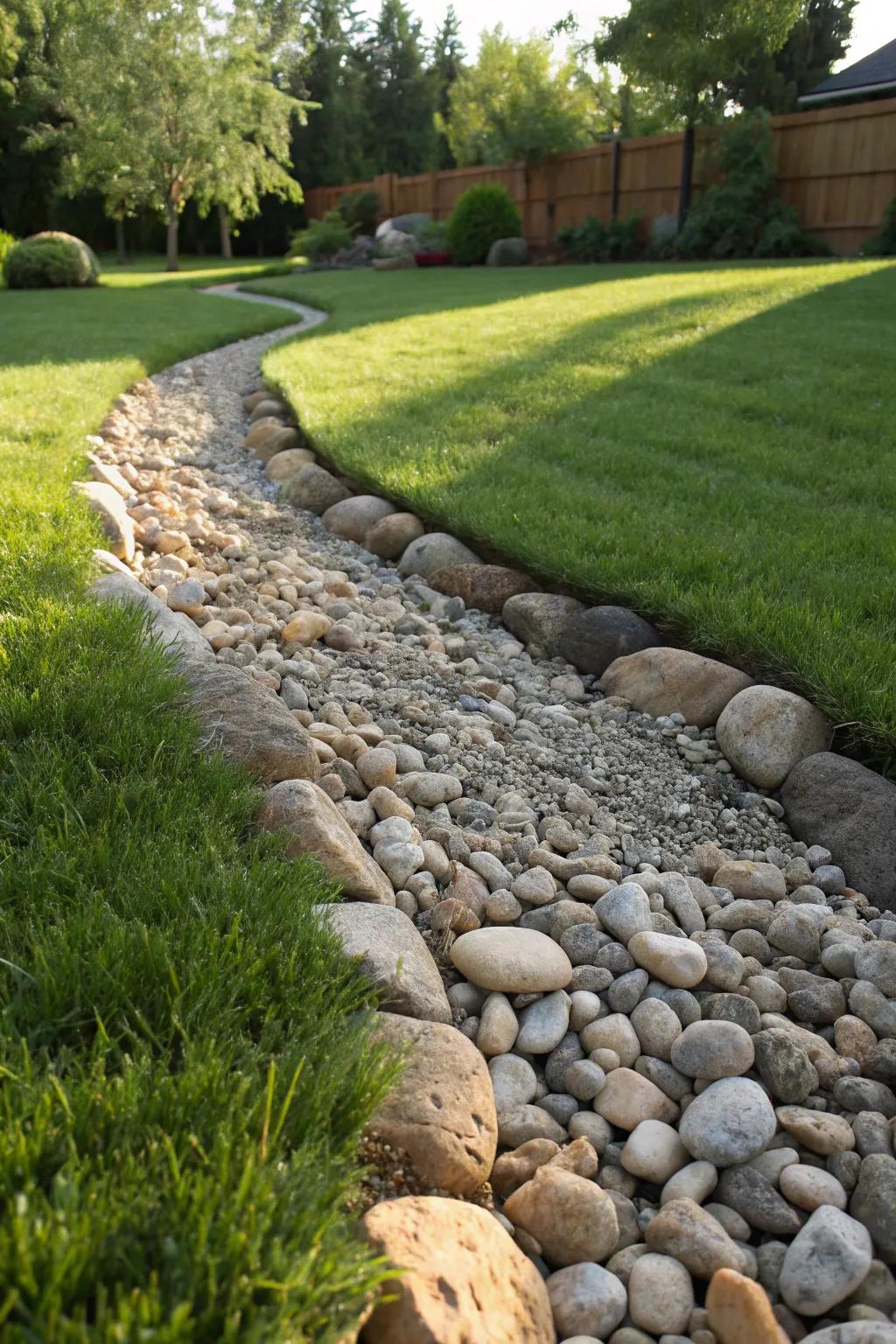 Master the art of yard drainage with a stylish gravel trench.