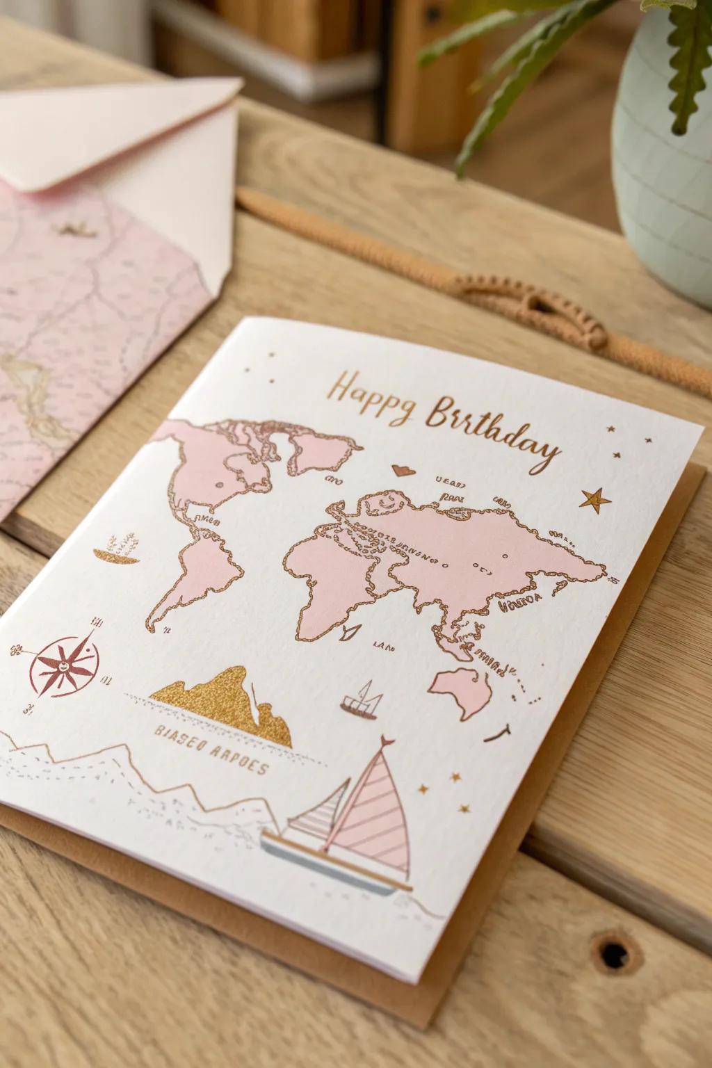Embark on new adventures with a birthday card that maps out dreams and memories. ✈️🌍✨ #BirthdayWanderlust #MinimalistBoho