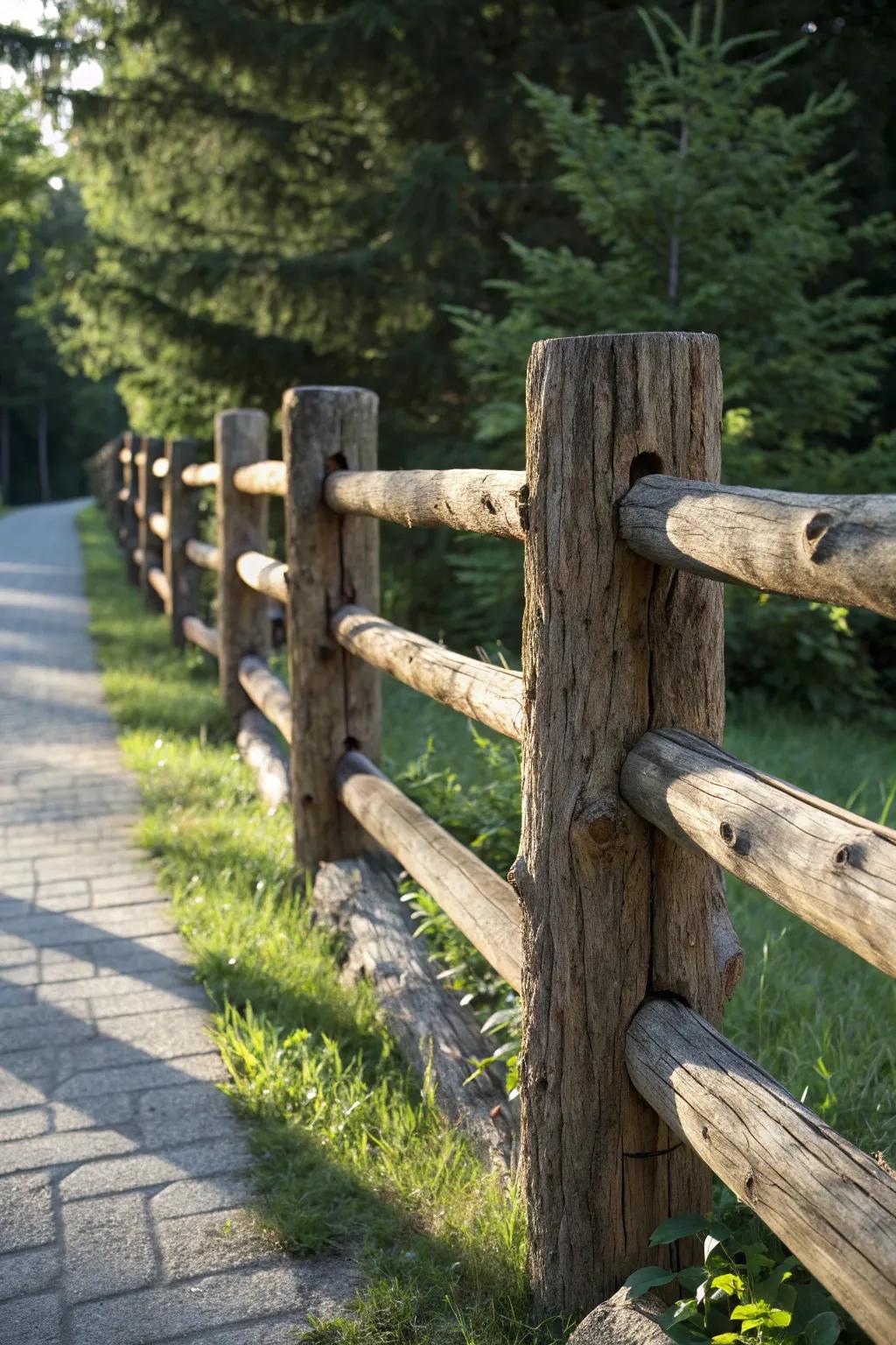 Embrace the rustic allure of the countryside with a handcrafted log fence that blends nature and craftsmanship.
