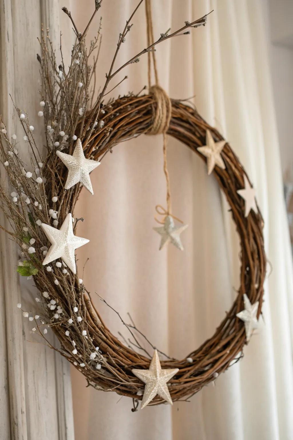 Embrace elegance with our Stars and Willow Wonder wreath—where minimalism meets natural charm this 4th of July.