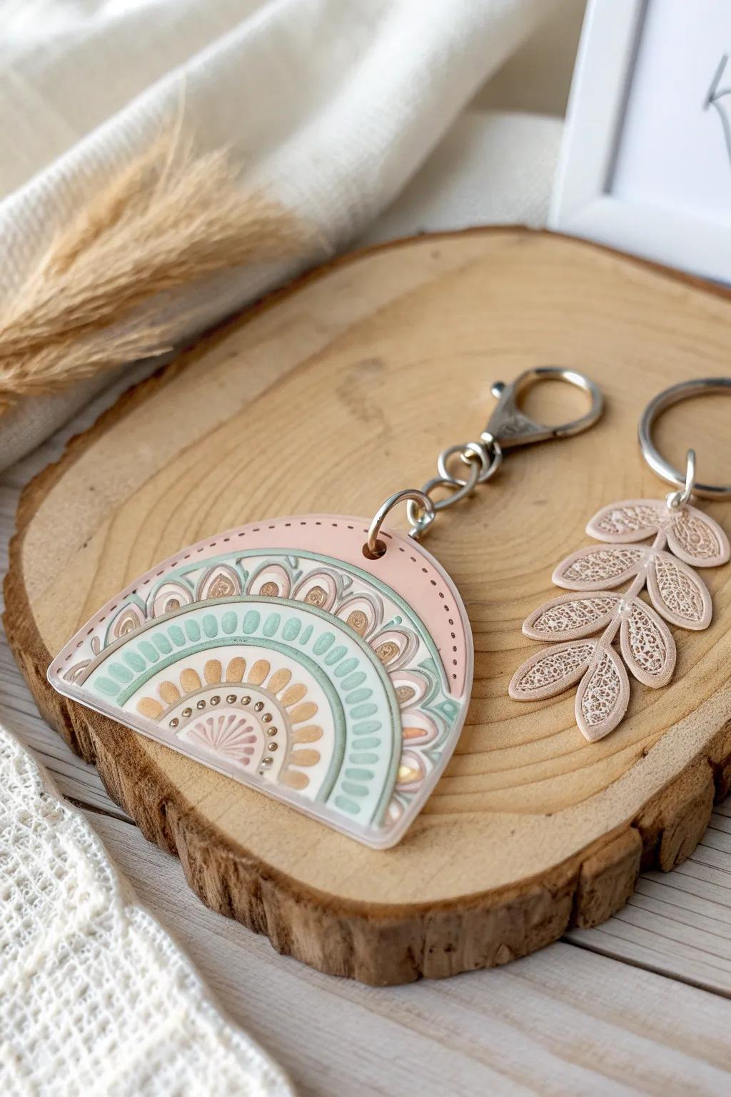Discover the beauty of simplicity with layered vinyl art on this stunning acrylic keychain.