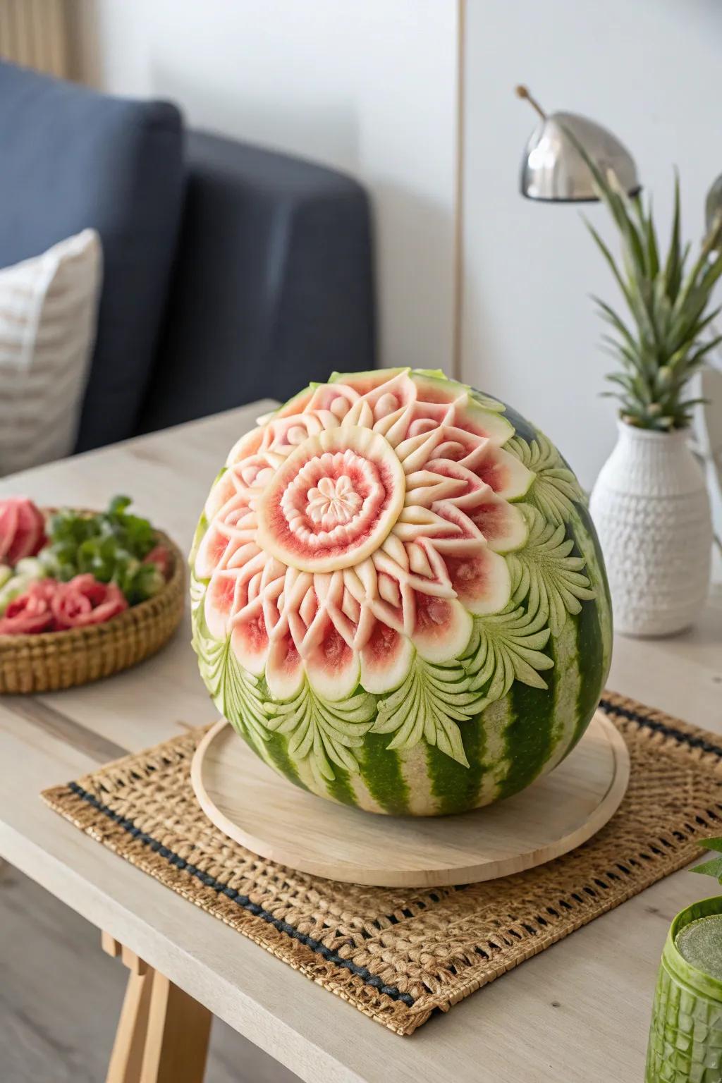 Festival Feathers: Elevate your event with the art of watermelon carving, blending boho charm and minimalist elegance.