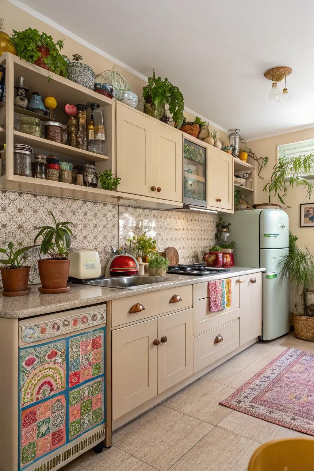 An eclectic mix of styles with beige as the base.