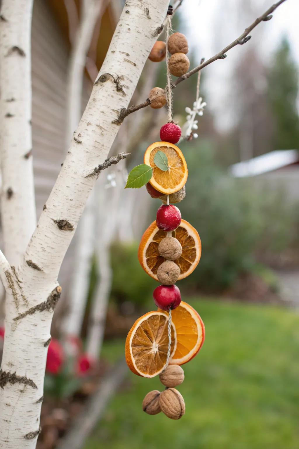 Bring a touch of natural elegance to your garden with edible garlands that delight both birds and the eye.