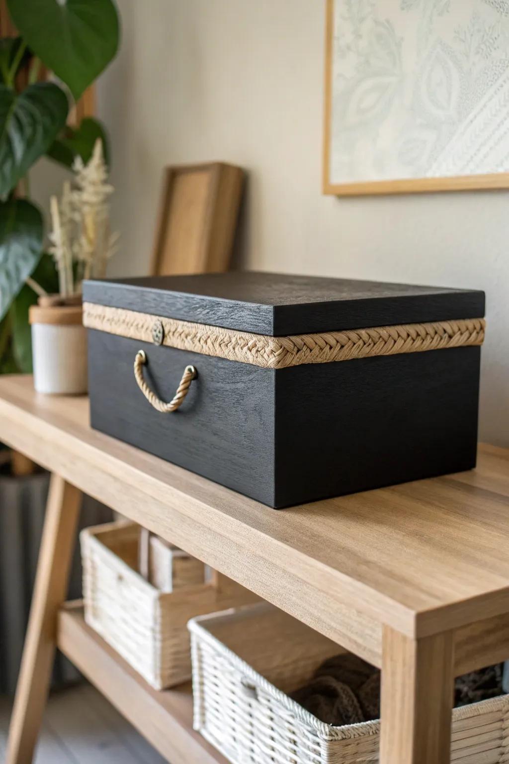 Elevate your space with minimalist black storage that seamlessly blends style and organization.