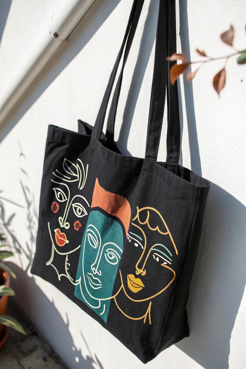 Add a splash of personality to your tote with funky, abstract faces! 🎨✨