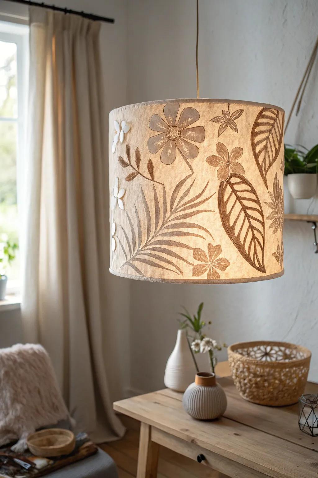 Illuminate your space with a touch of tropical elegance through this handcrafted felt lampshade.