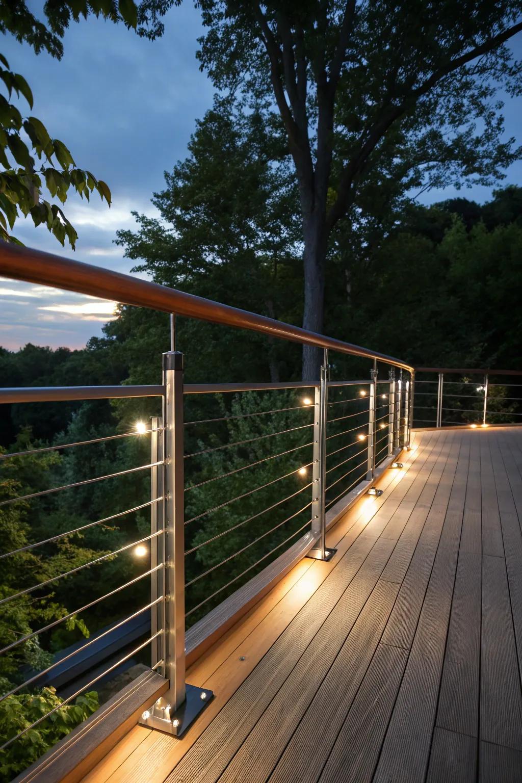 Transform your deck with the enchanting glow of illuminated cable railings.