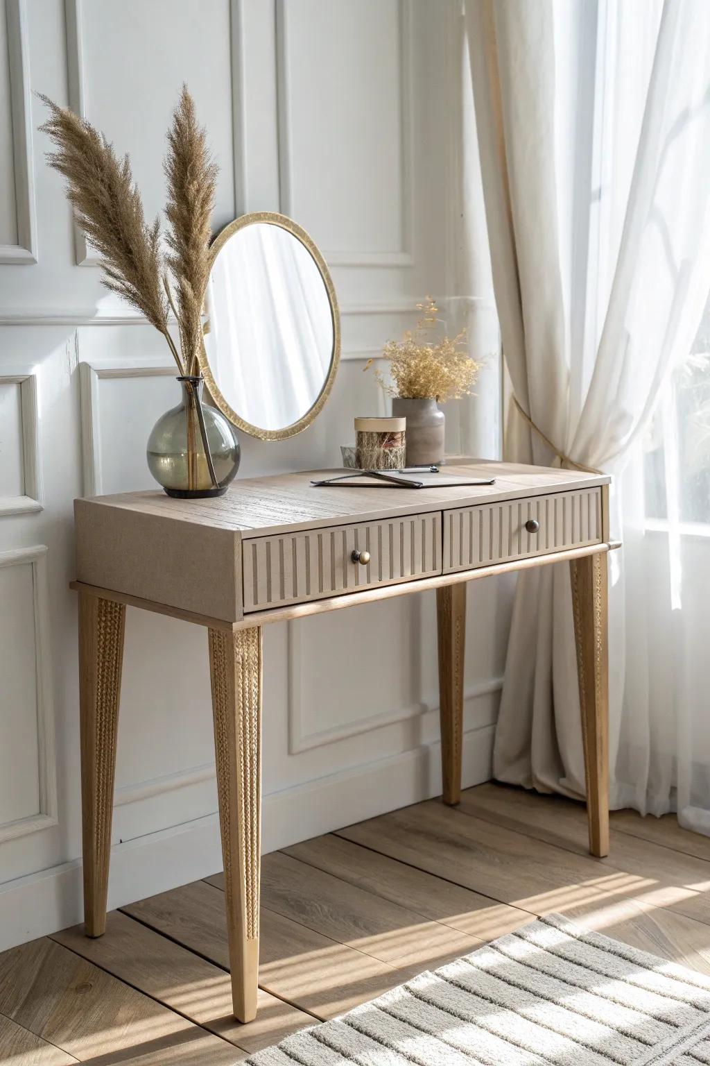 Embrace simplicity with a chic cardboard vanity that adds a glamorous touch to your space.